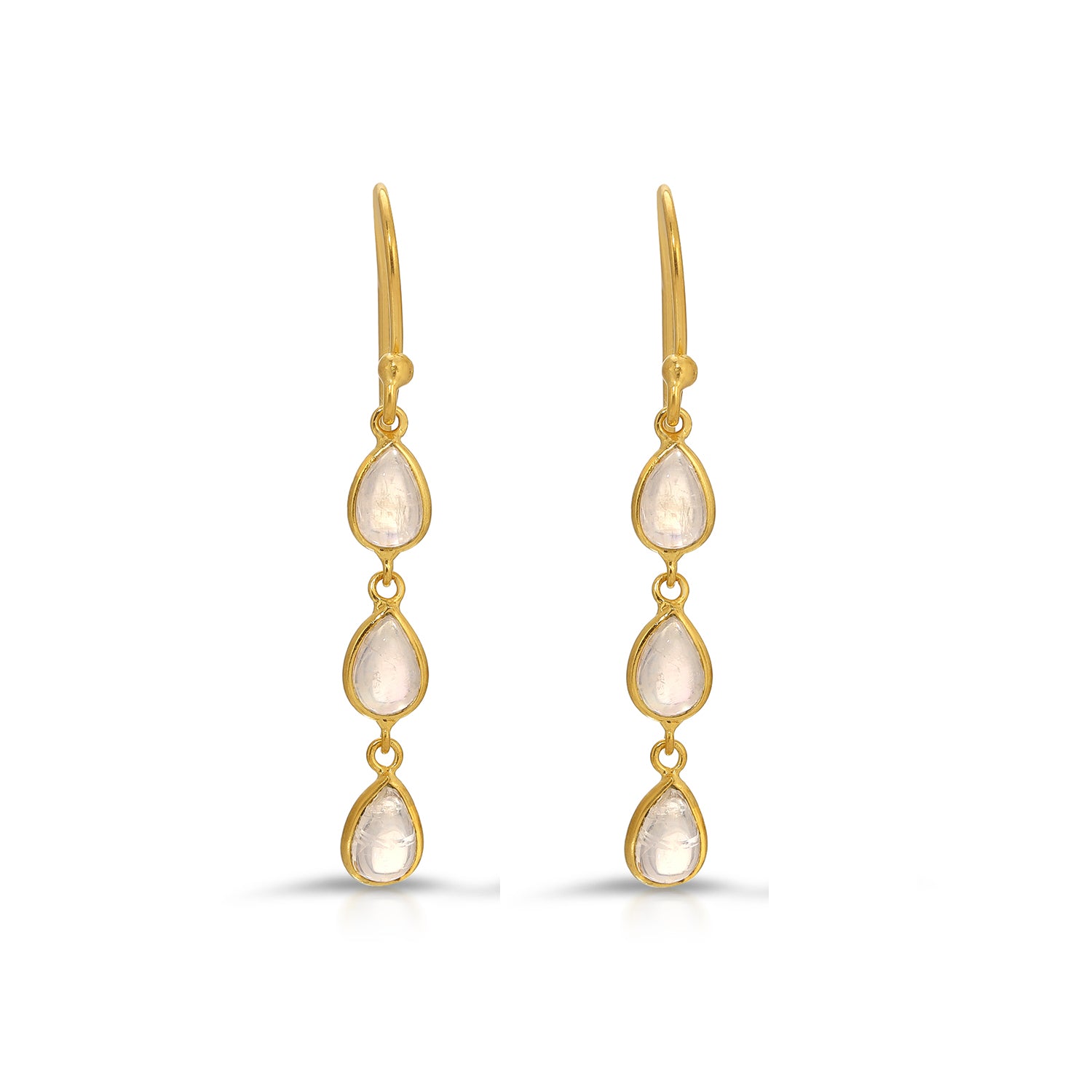 Triple Moonstone Tear Drop Earrings