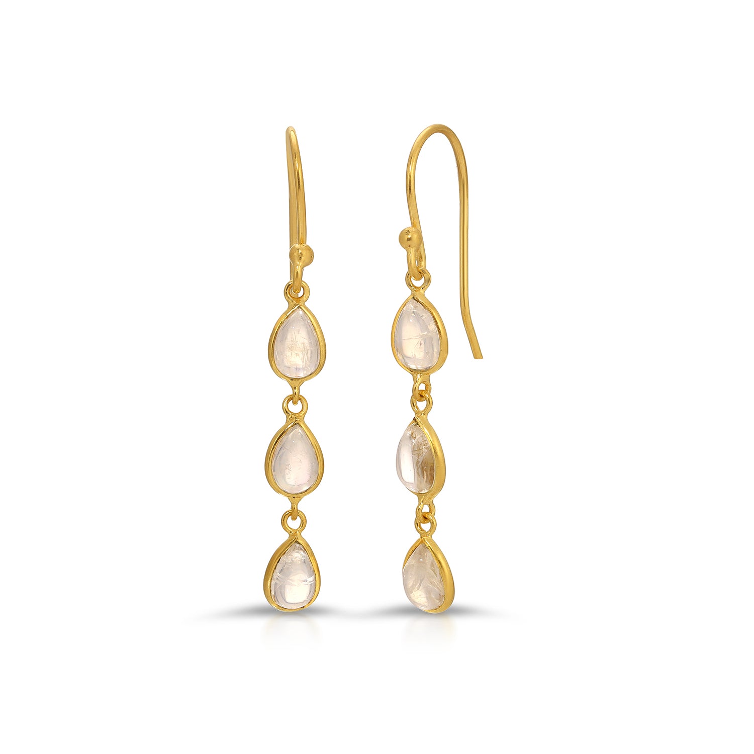 Triple Moonstone Tear Drop Earrings