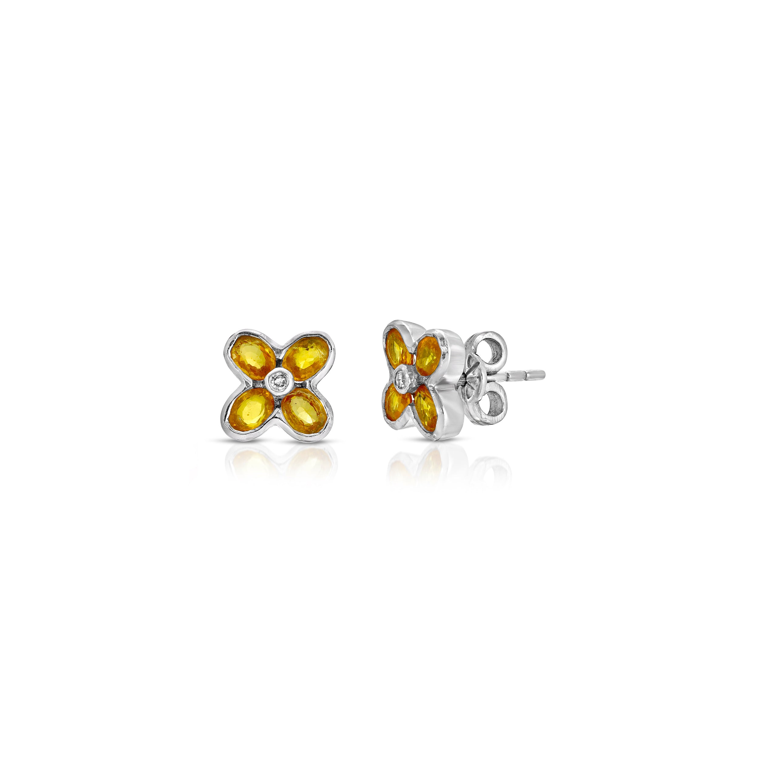 Yellow Sapphire Diamond Fleur Stud Earrings