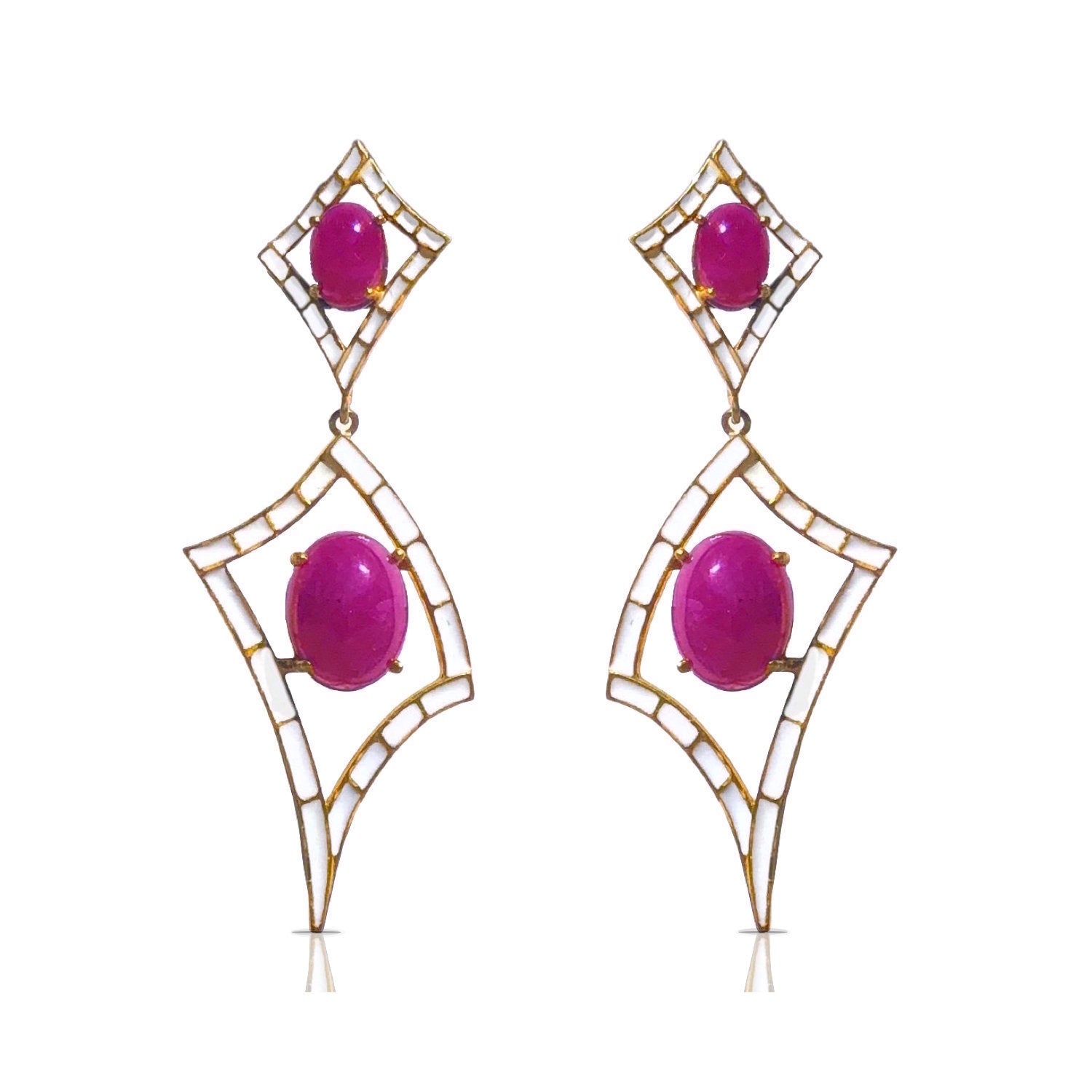 Ruby White Enamel Drop Earrings