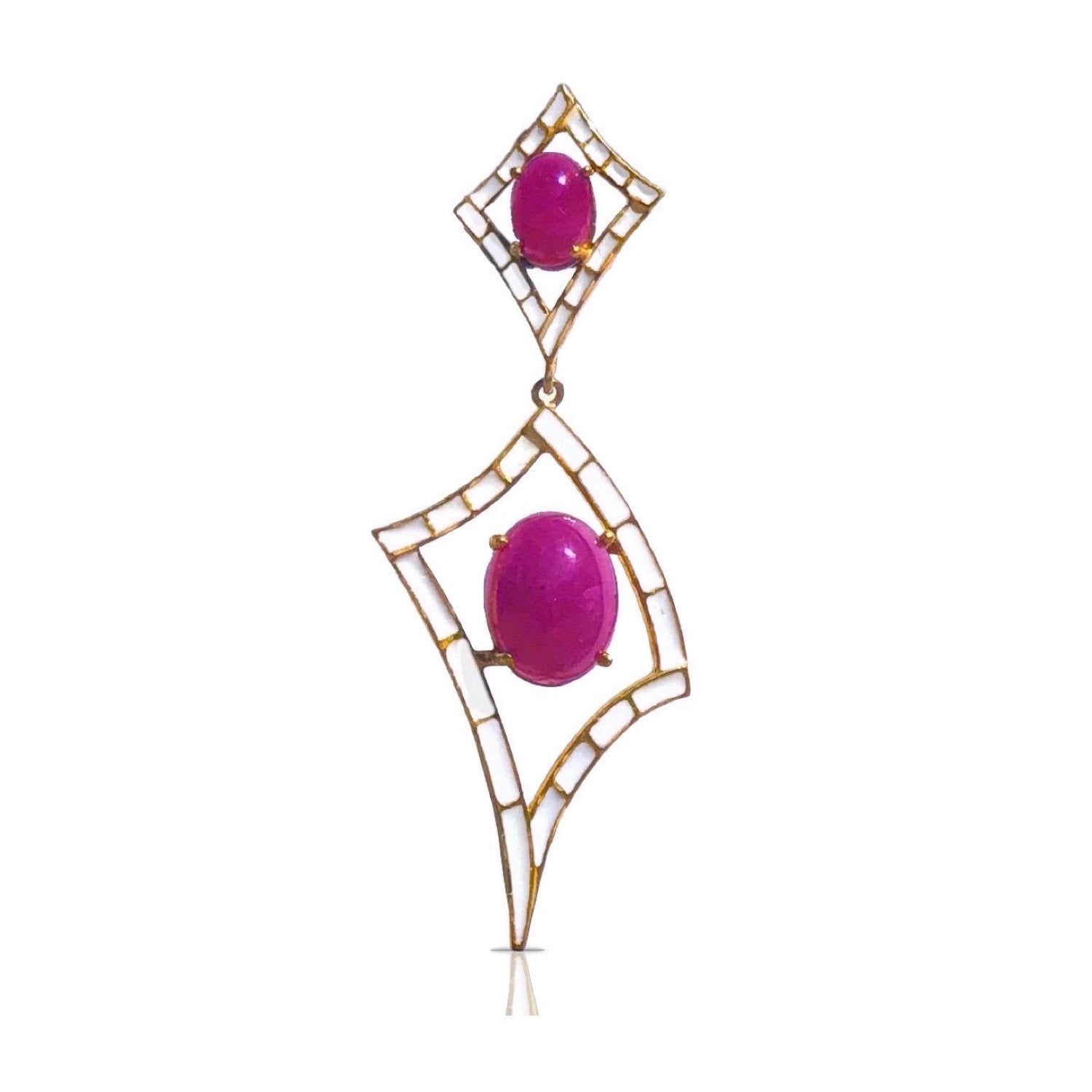 Ruby White Enamel Drop Earrings