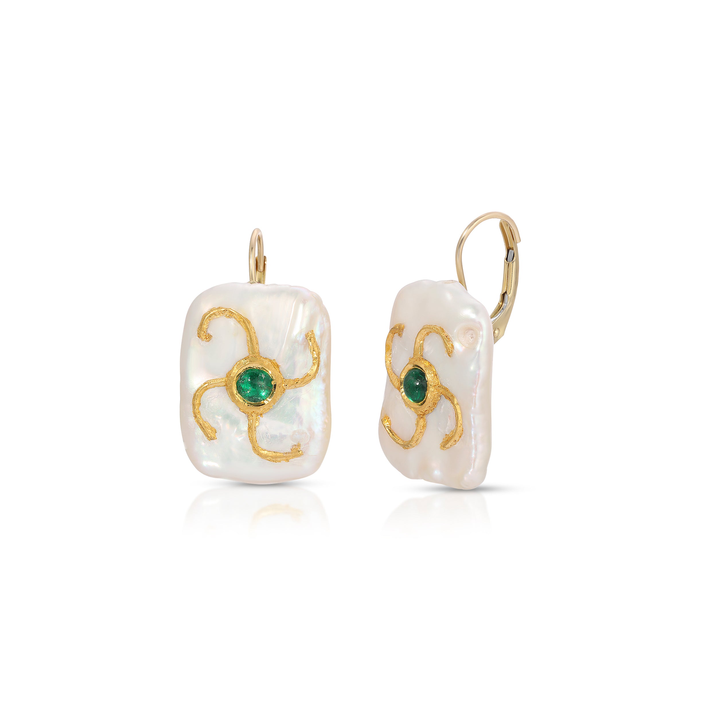 Baroque Pearl Emerald Square Drop Earrings