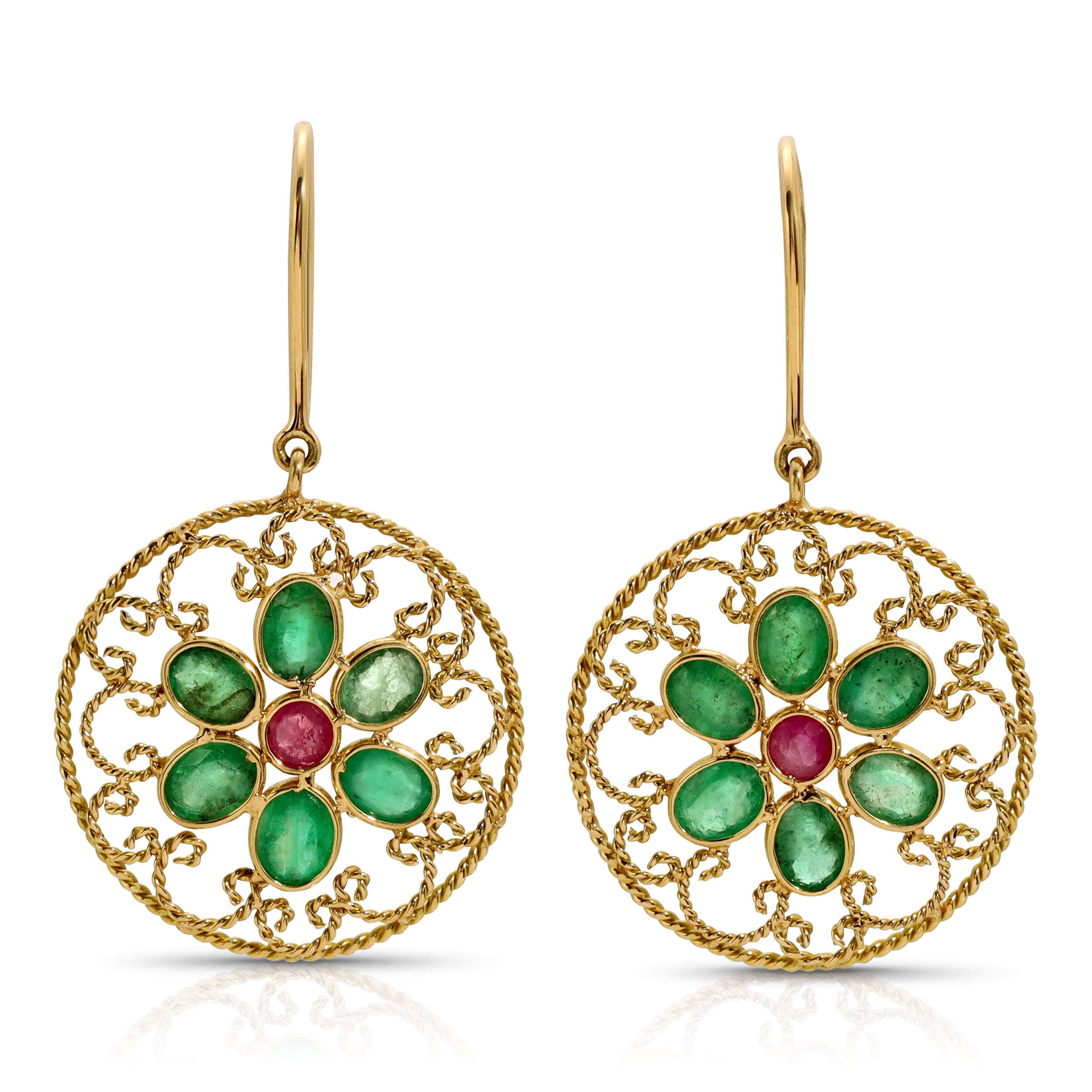 Emerald Ruby Filigree Cirque Earrings