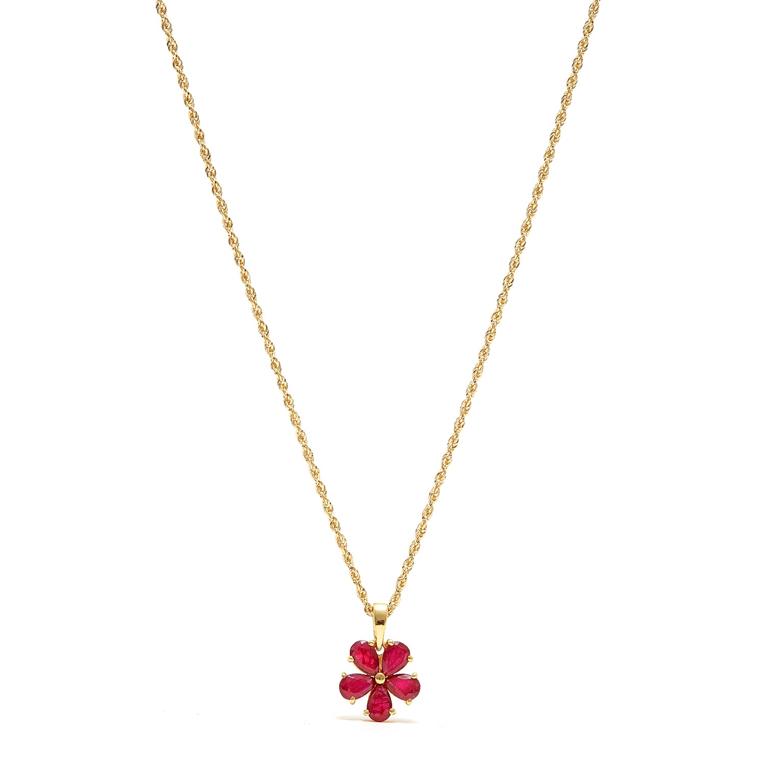 Petit Jai Ruby Flower Necklace-Pendant-Jaipur Atelier