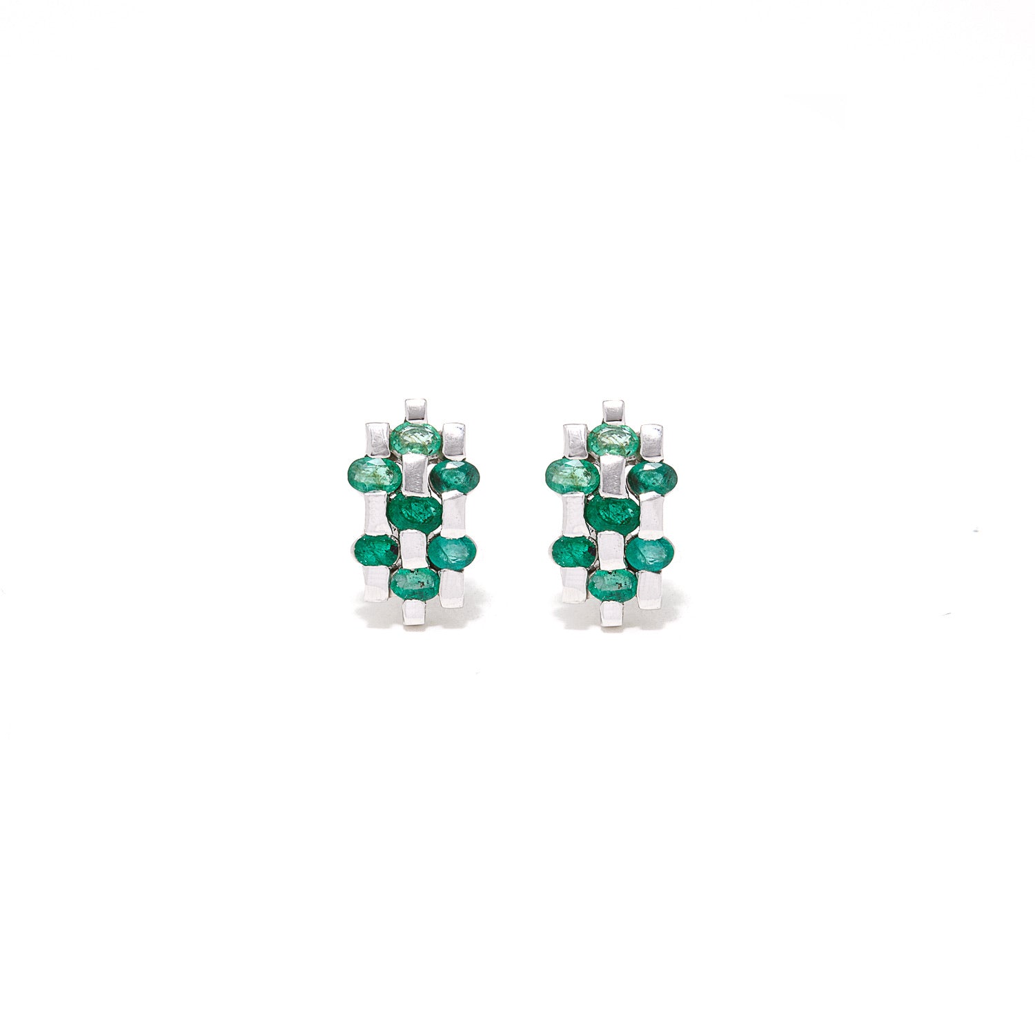 Emerald Baguette Herringbone Studs-Earrings-Jaipur Atelier