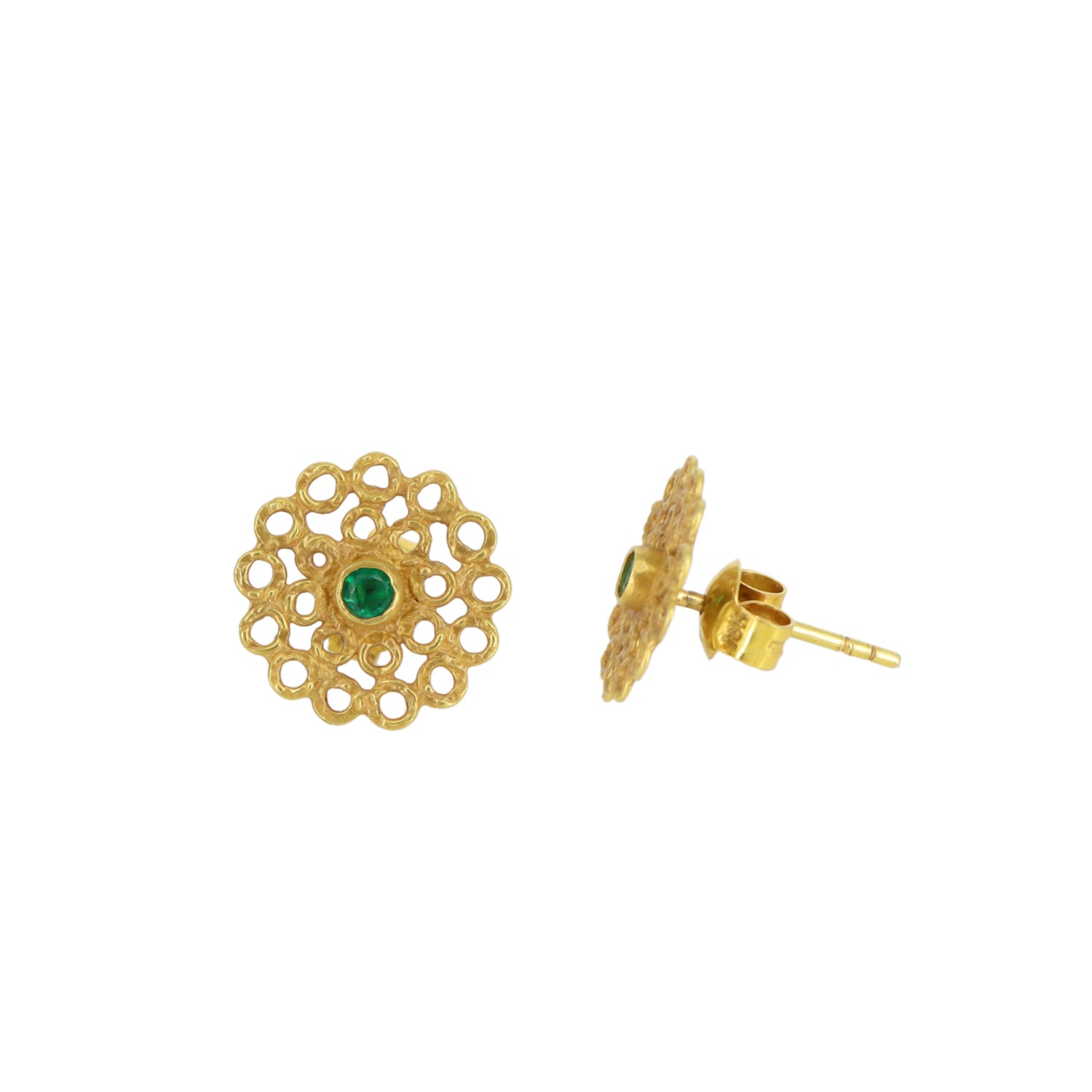 Emerald Matte Gold Filigree Studs