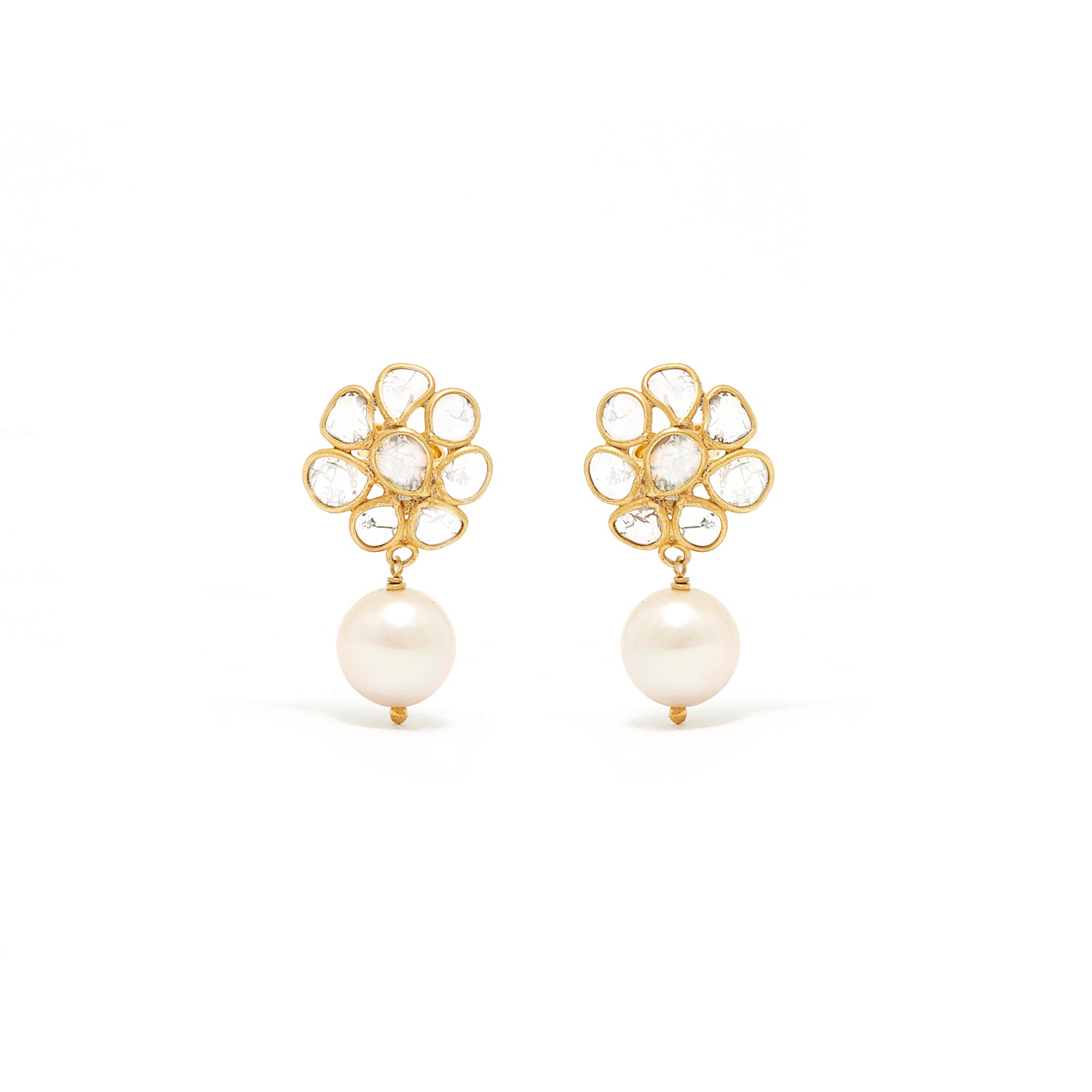 Diaphanous Diamond Pearl Drop Earrings-Earrings-Jaipur Atelier