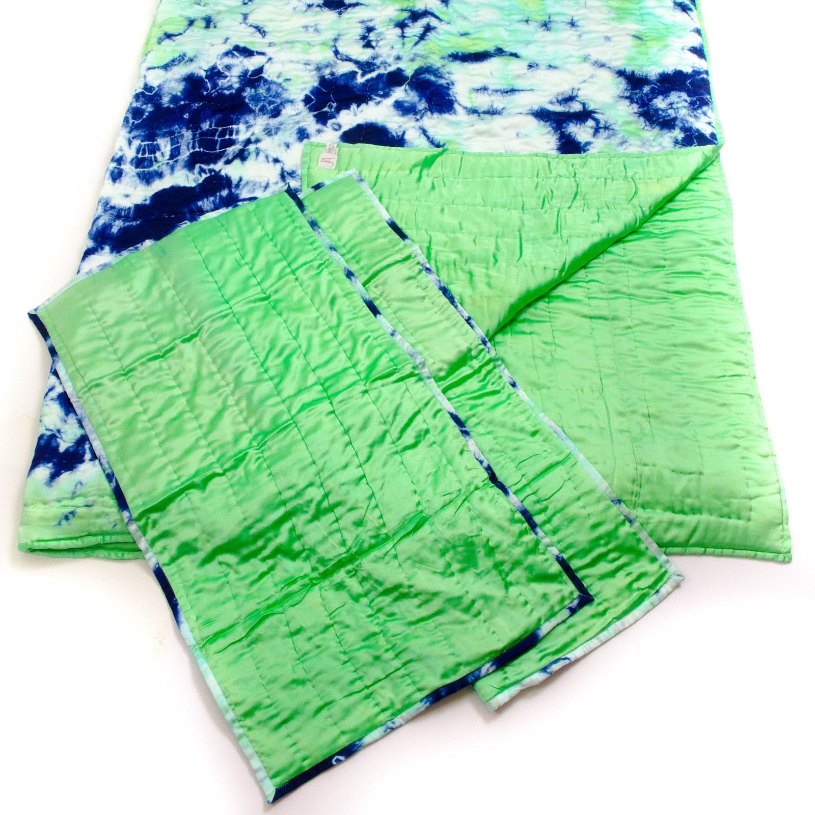Mint Green Navy Silk Tie Dye Quilt
