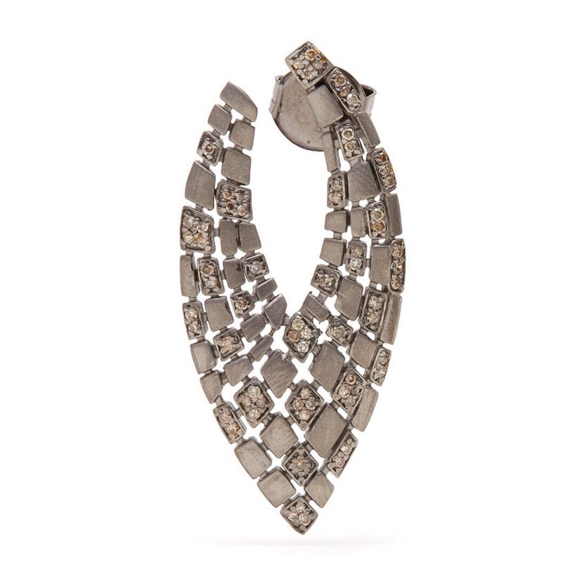 Matte Grey Diamond 'V' Earrings-Earrings-Jaipur Atelier