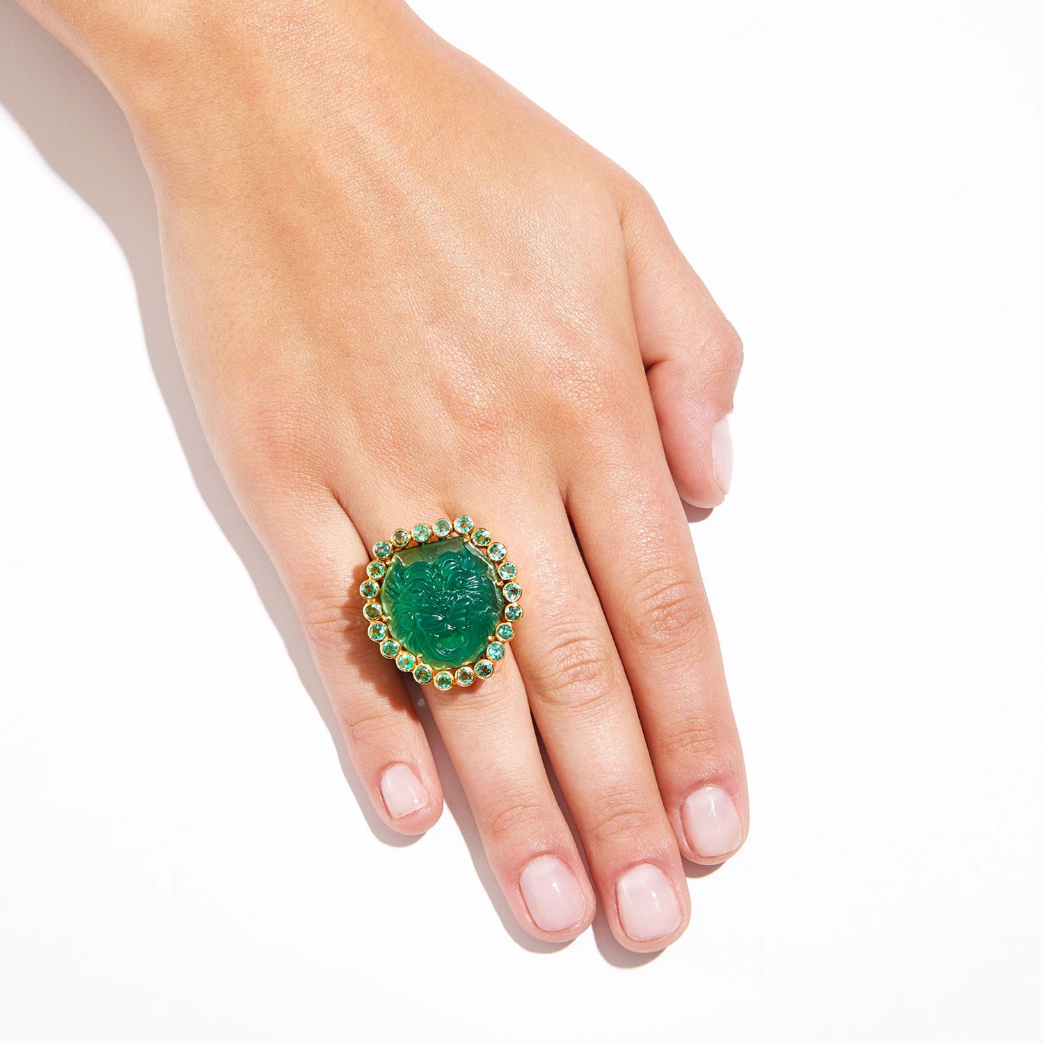 Jaipur Atelier The Green Onyx &  Emerald Tiger Cocktail Ring
