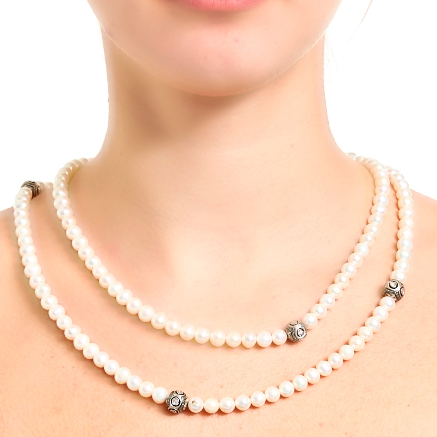 White Pearls & Diamond Disco Balls-Necklace-Jaipur Atelier