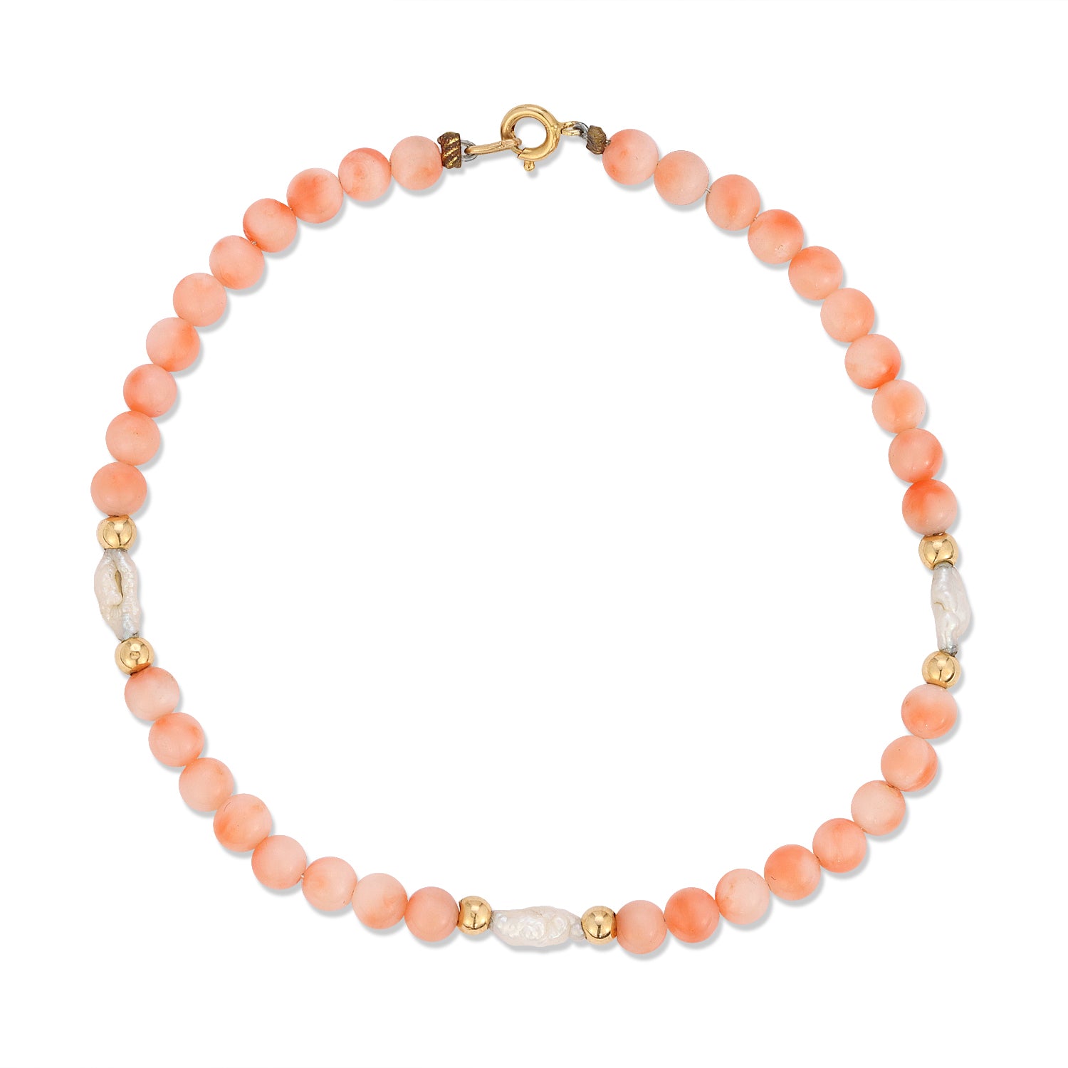 Pink Coral Gold Pearl Bracelet