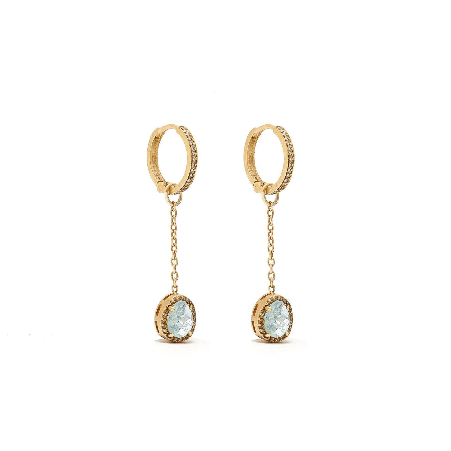 Aquamarine Diamond T Drop Earrings-Earrings-Jaipur Atelier