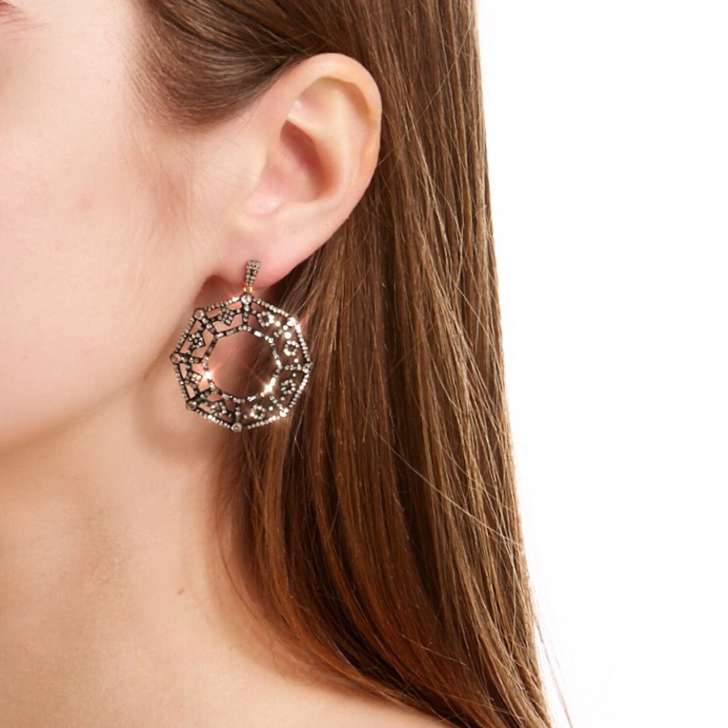 Art Deco Hexagonal Diamond Hoops-Earrings-Jaipur Atelier