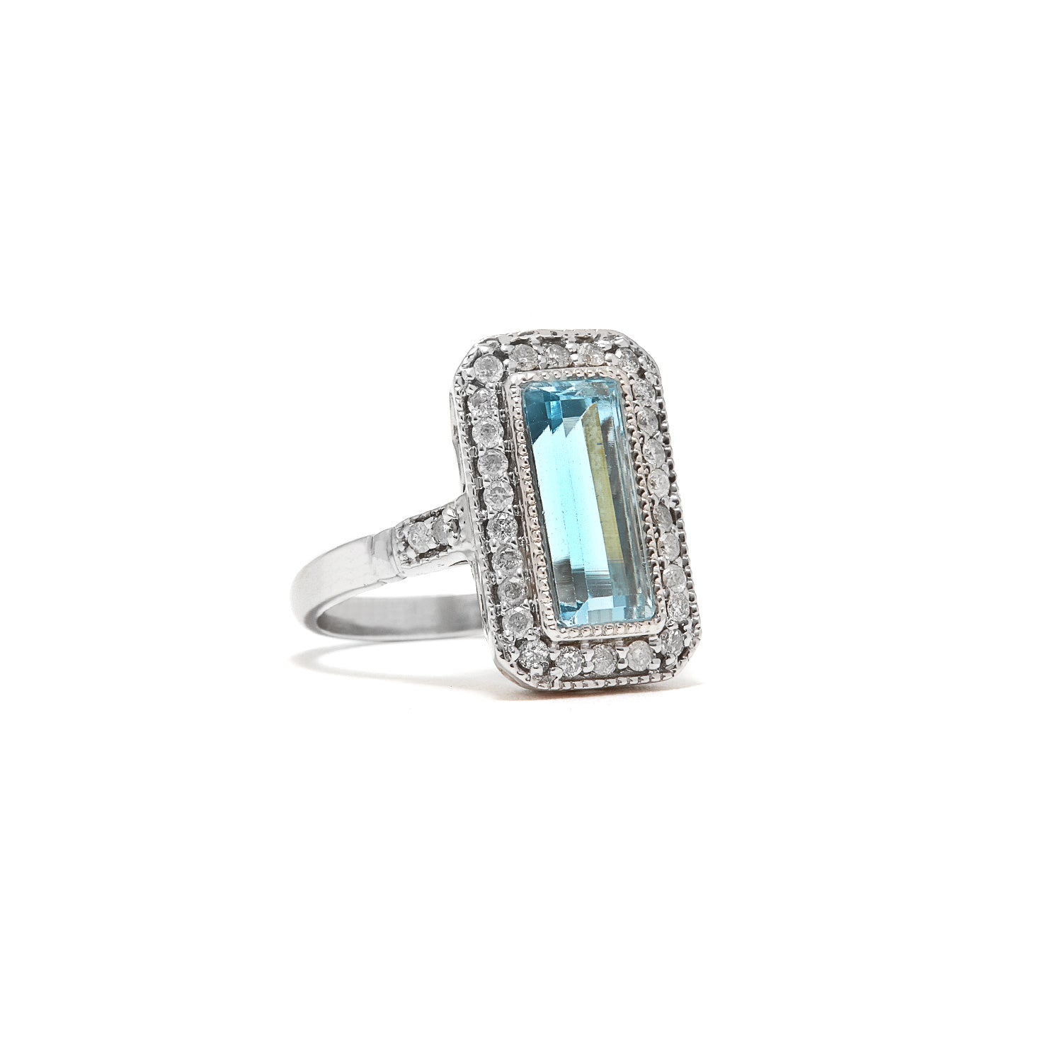 Aquamarine Art Deco Emerald Cut Diamond Ring-Ring-Jaipur Atelier