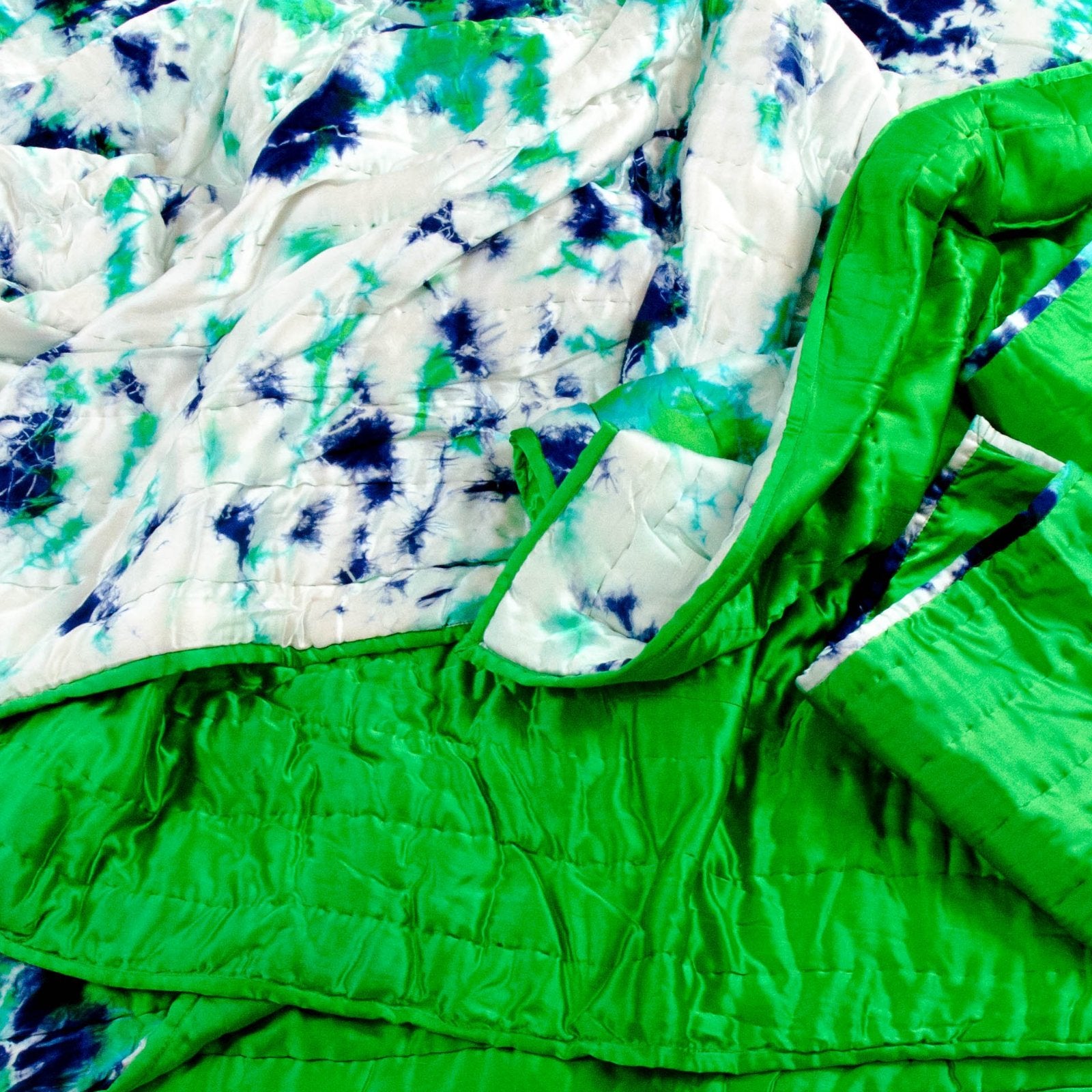 Emerald Navy Silk Tie Dye Quilt