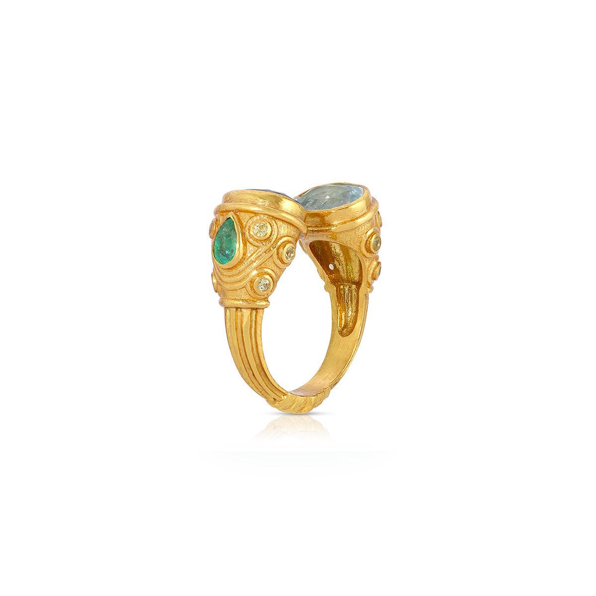 Aquamarine Emerald Maharani Ring