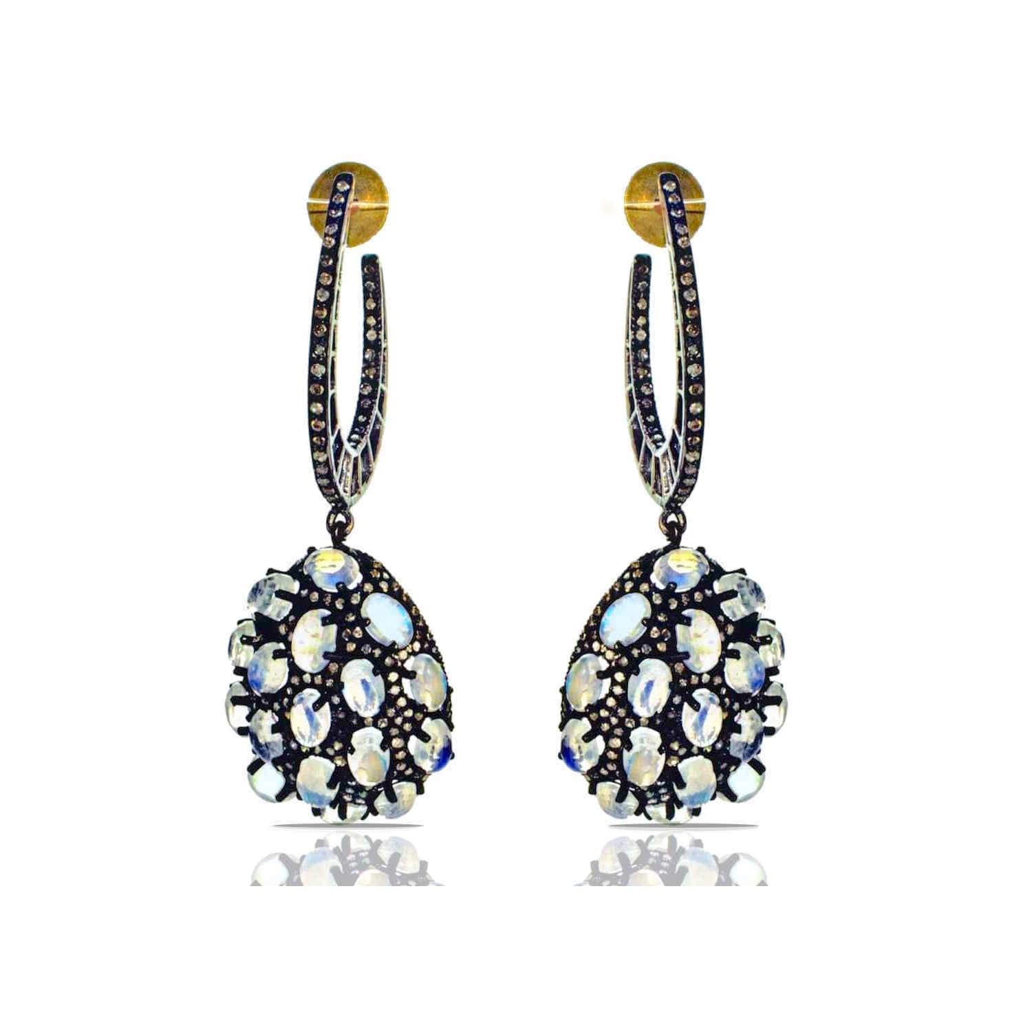 Moonstone and Diamond Hoops