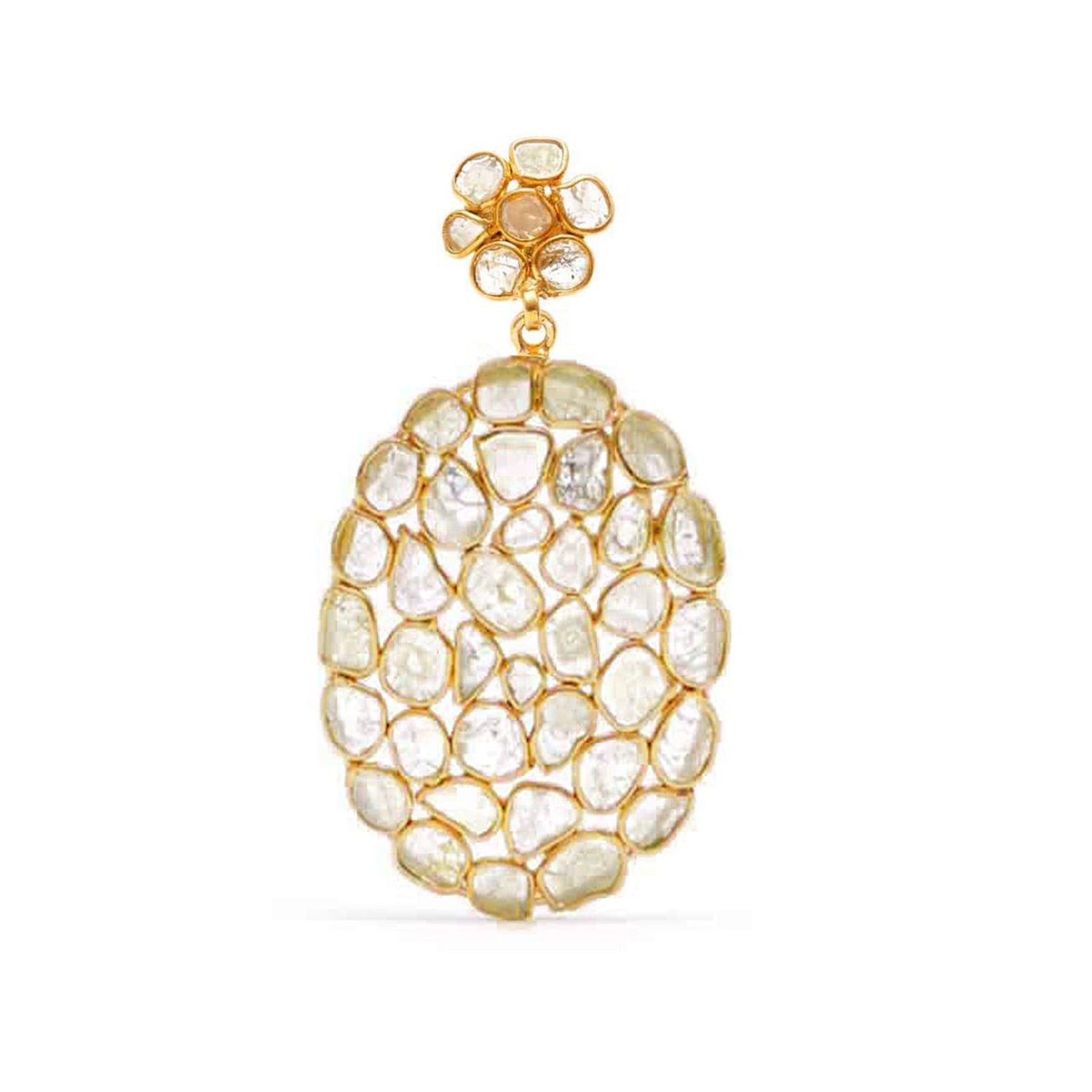 Golden Diaphanous Diamonds Oval Drop Earrings