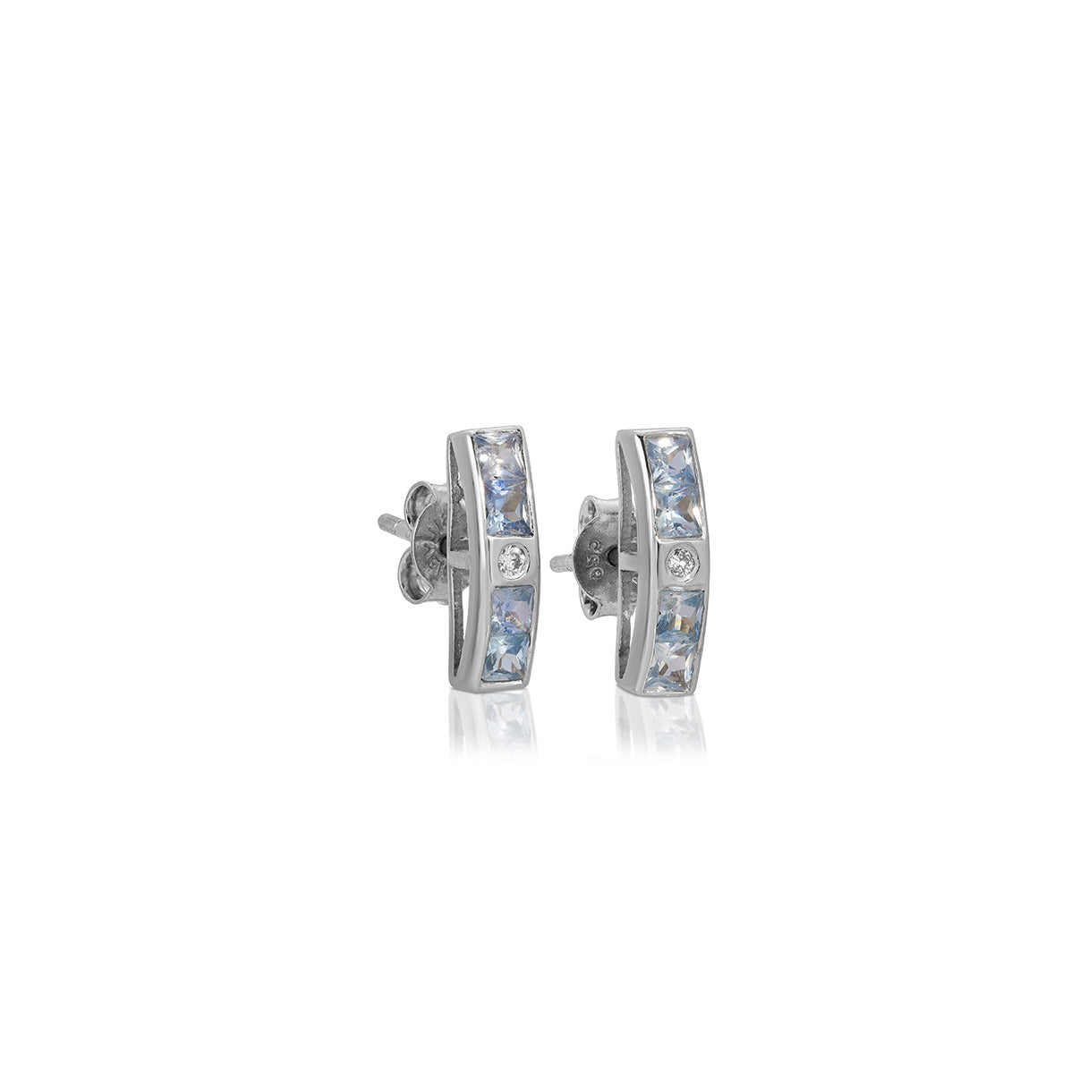Ice Blue Sapphire Diamond Baguette Stick Earrings