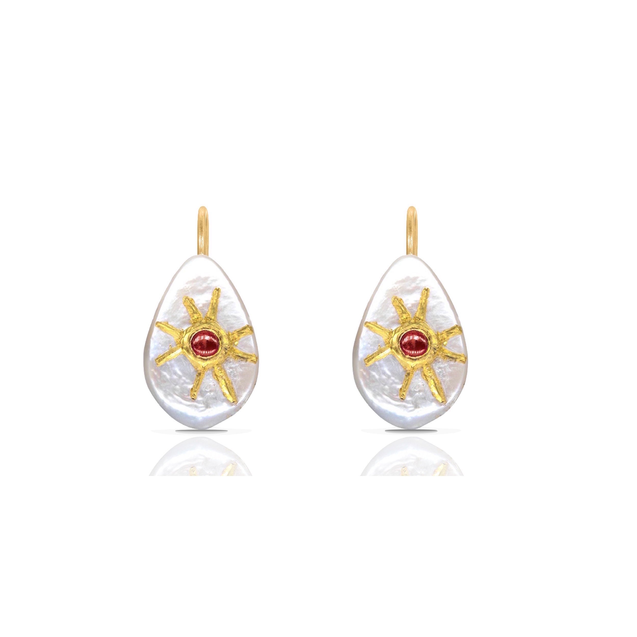 Baroque Pearl Ruby Tear Drop Earrings