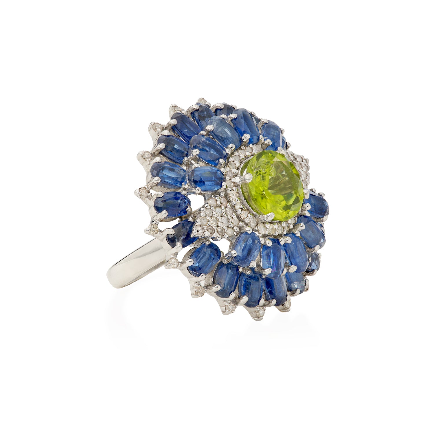 Peridot Tanzanite Diamond Eye Cocktail Ring