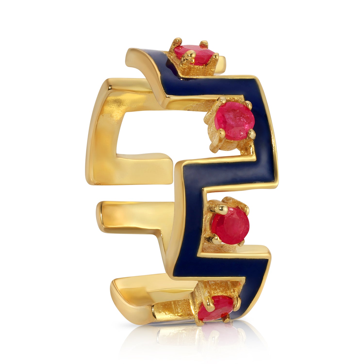 Ruby Navy Enamel Abstract Band Ring