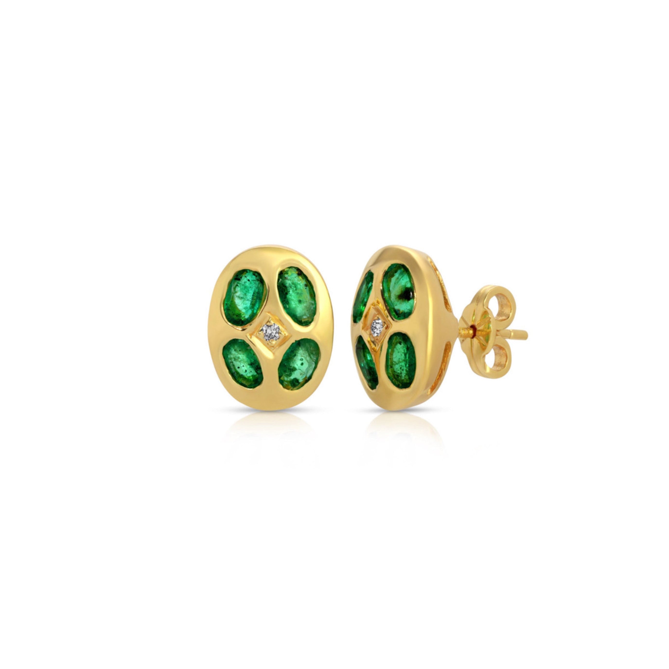 Emerald Diamond Bean Stud Earrings