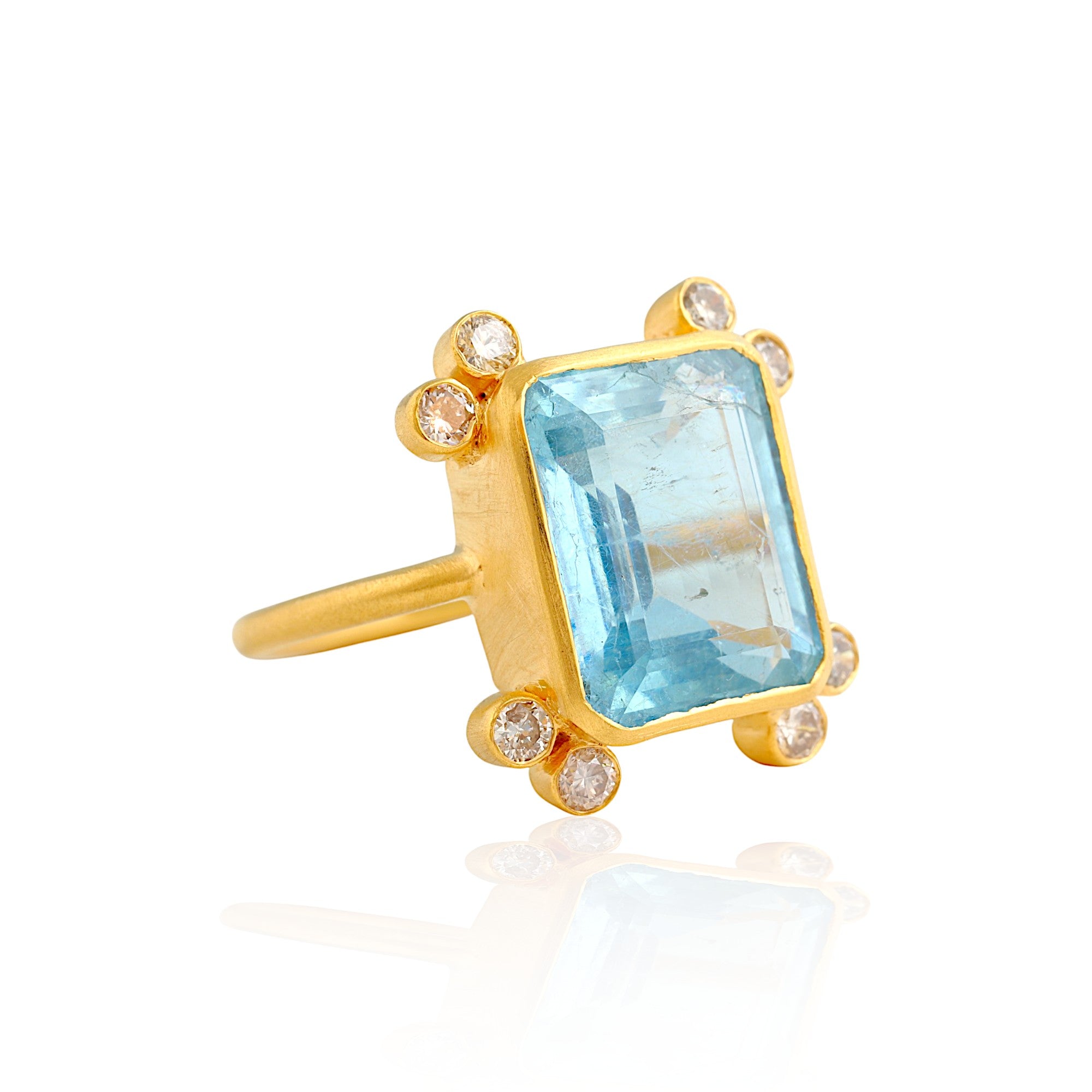 Aquamarine Diamond Square Dot Ring