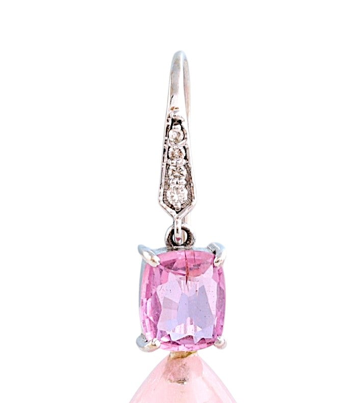 Morganite Pink Sapphire White Gold Diamond Drop Earrings
