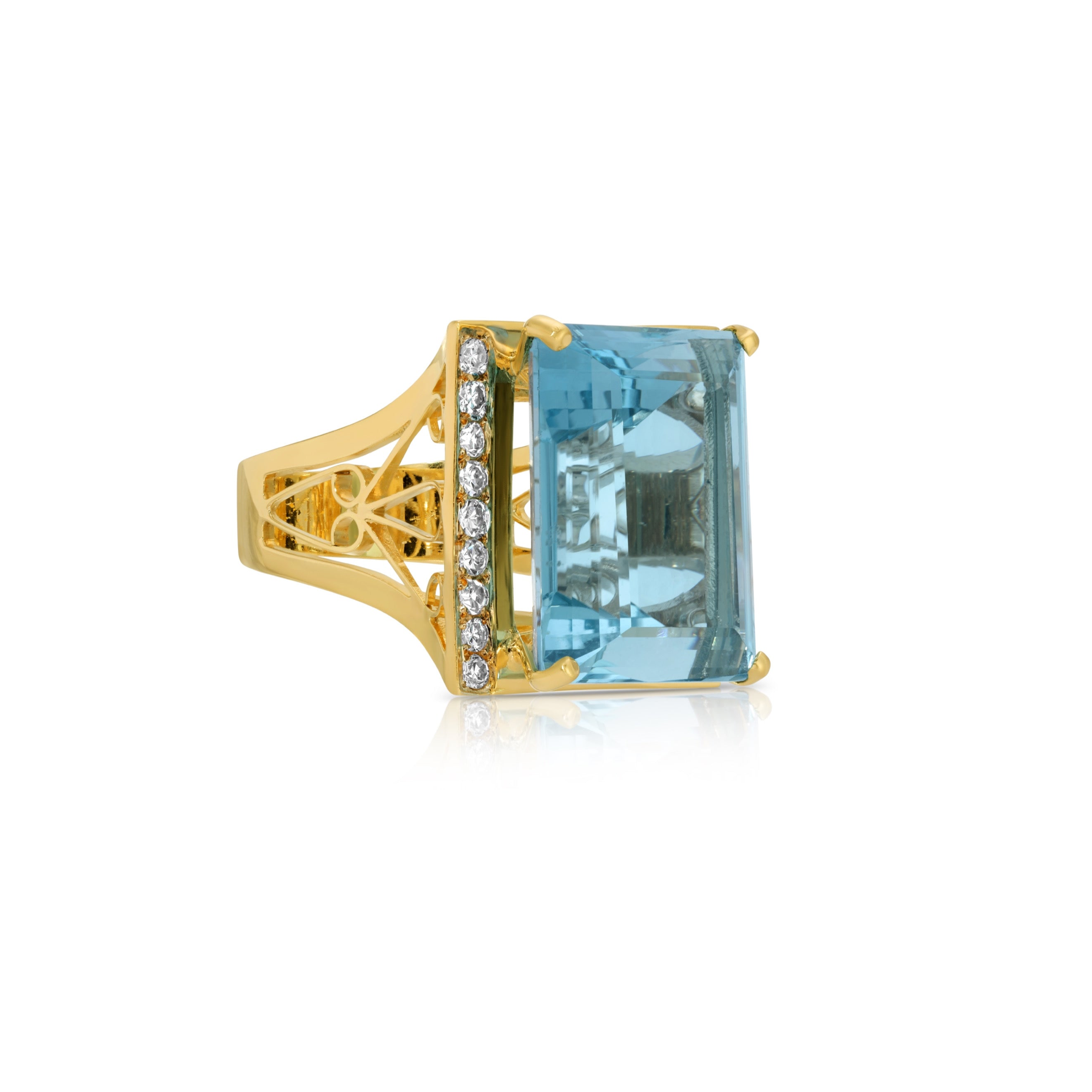 Swiss Blue Topaz Diamond Cocktail Ring