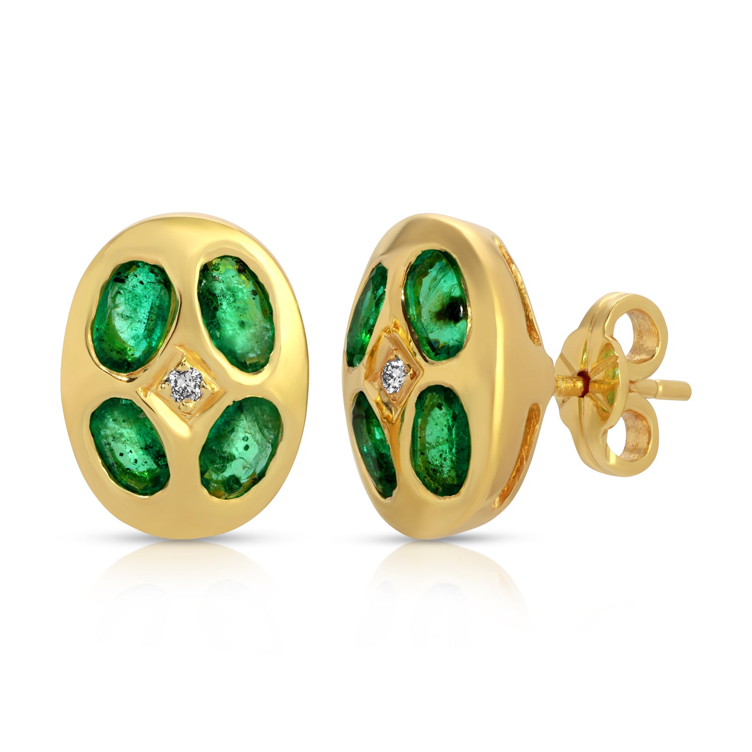 Emerald Diamond Bean Stud Earrings