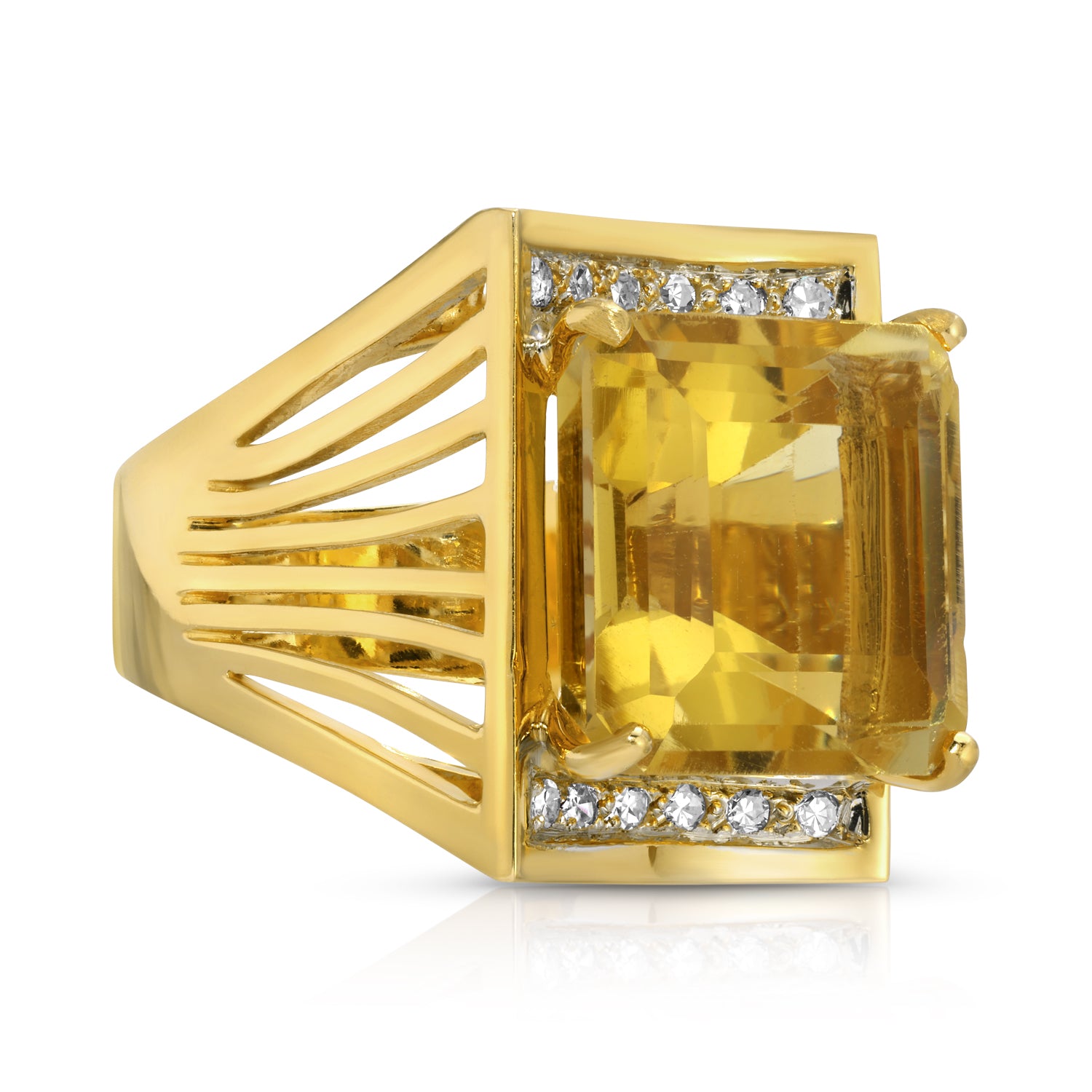 Yellow Beryl Diamond Cocktail Ring