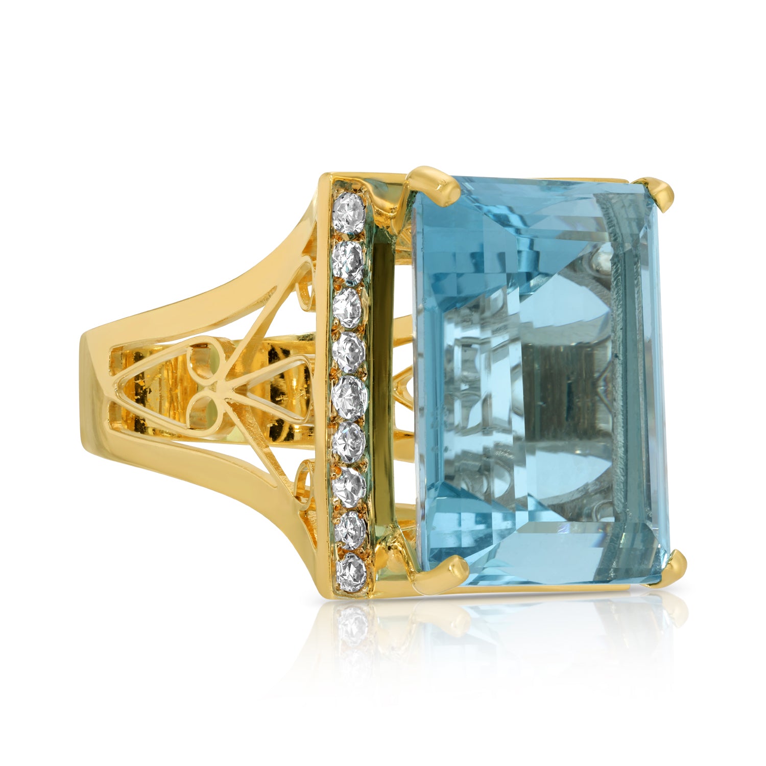 Swiss Blue Topaz Diamond Cocktail Ring