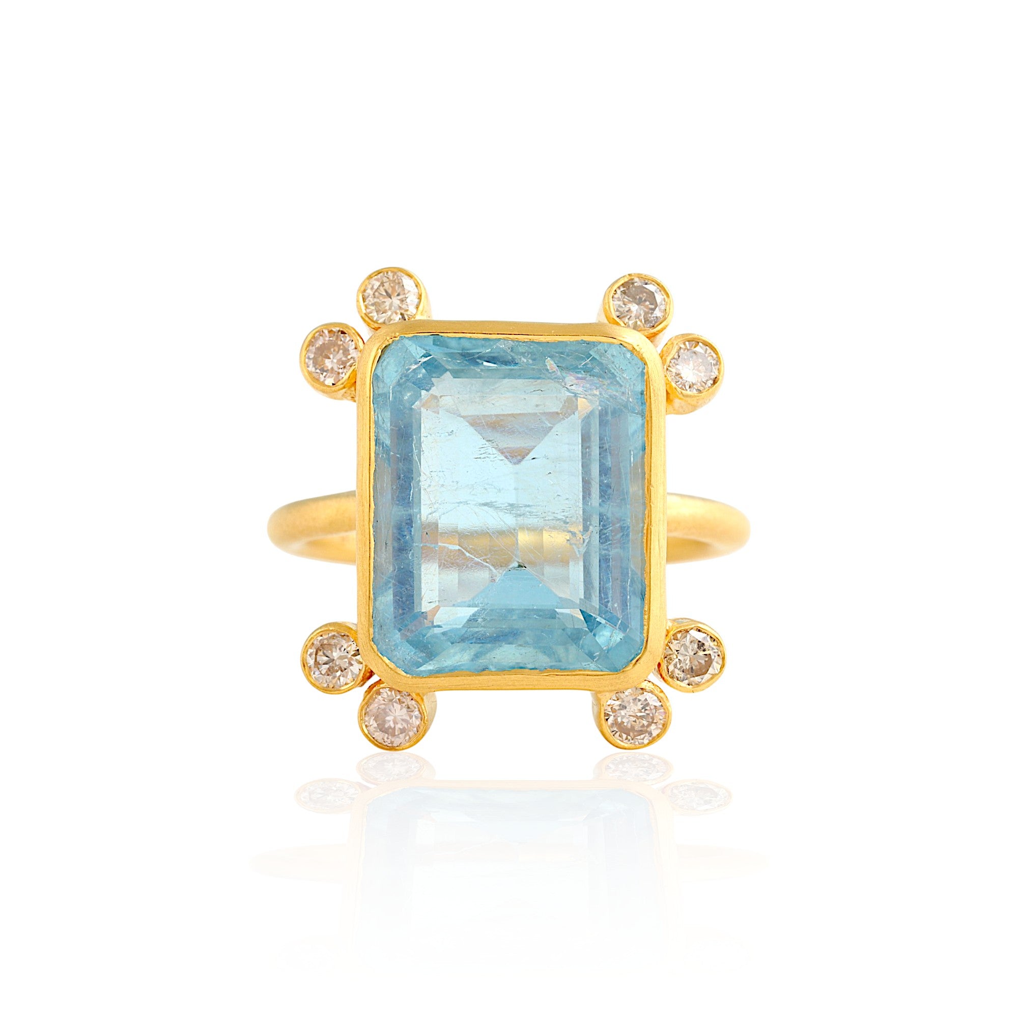 Aquamarine Diamond Square Dot Ring