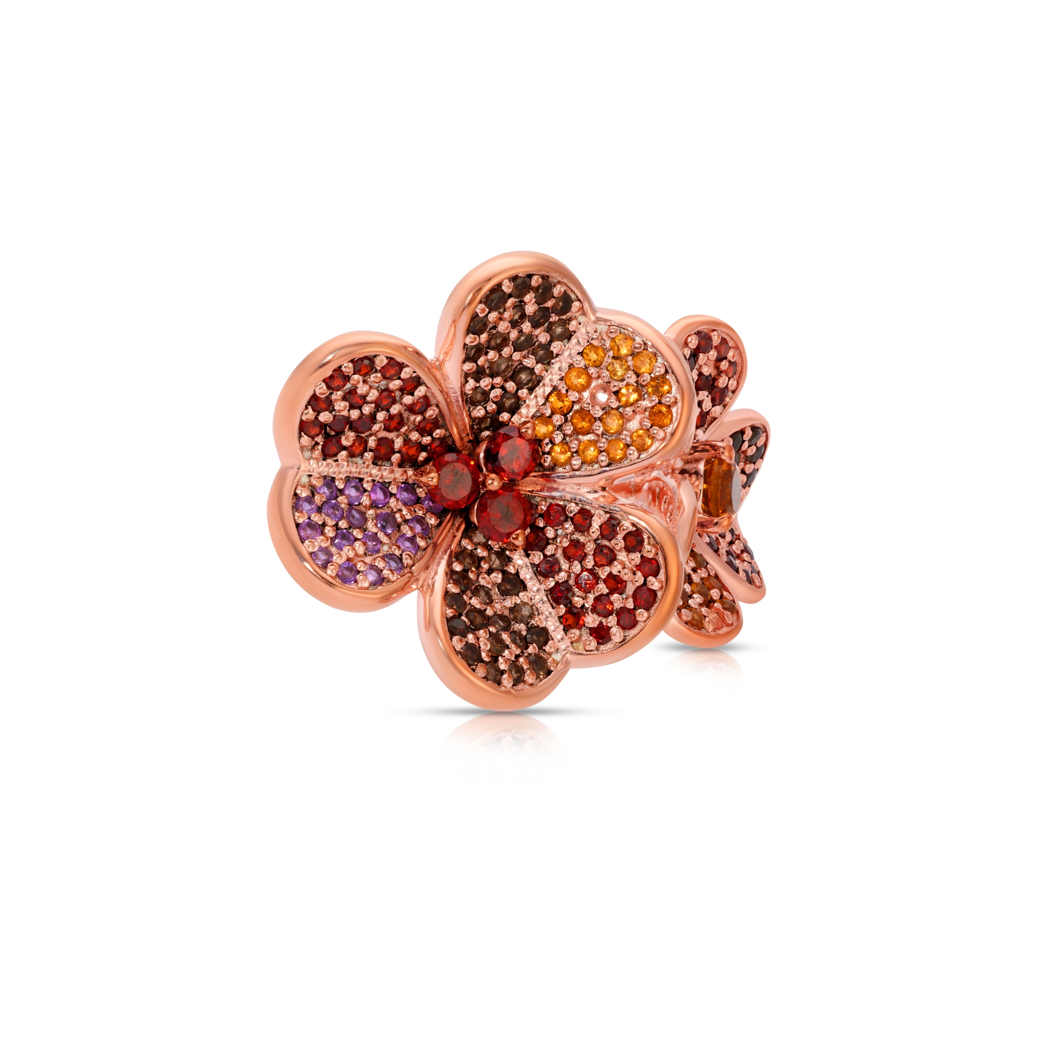 Rose Garnet Sapphire Amethyst Floral Cocktail Ring