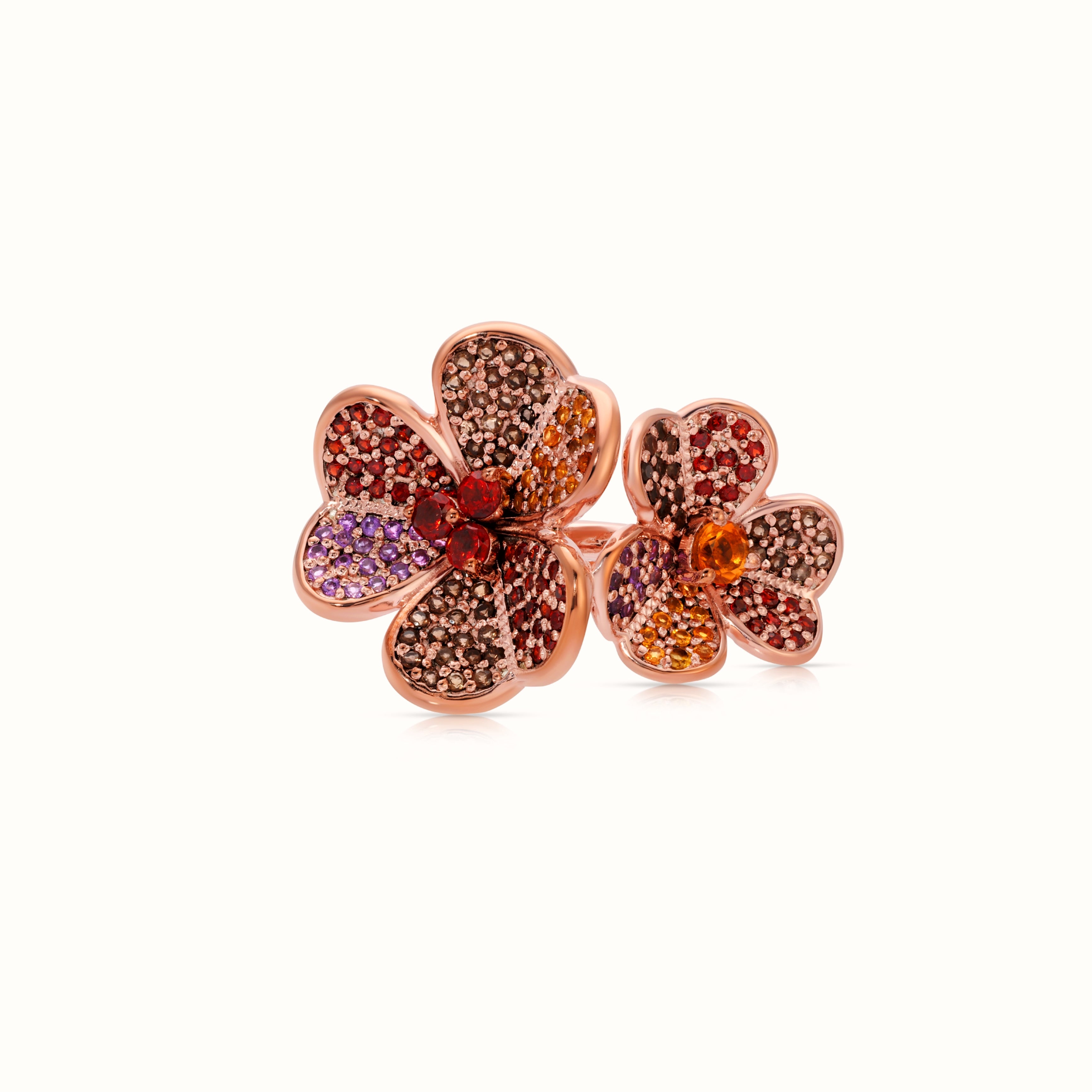 Rose Garnet Sapphire Amethyst Floral Cocktail Ring