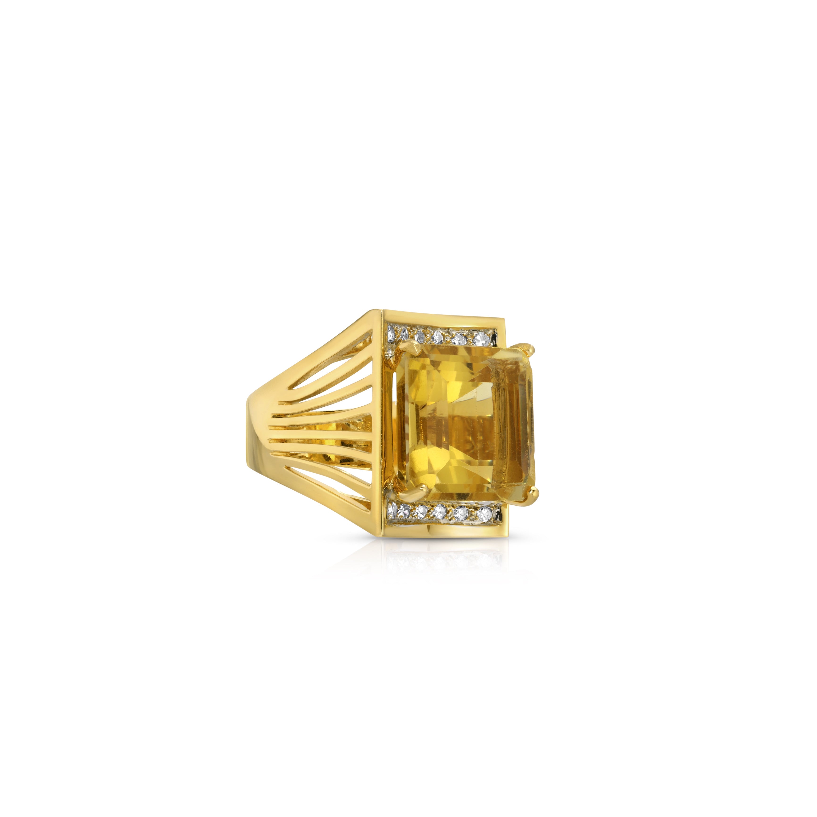 Yellow Beryl Diamond Cocktail Ring