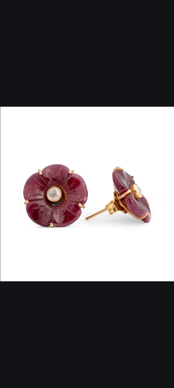 Ruby Diamond Medio Peony Stud Earrings