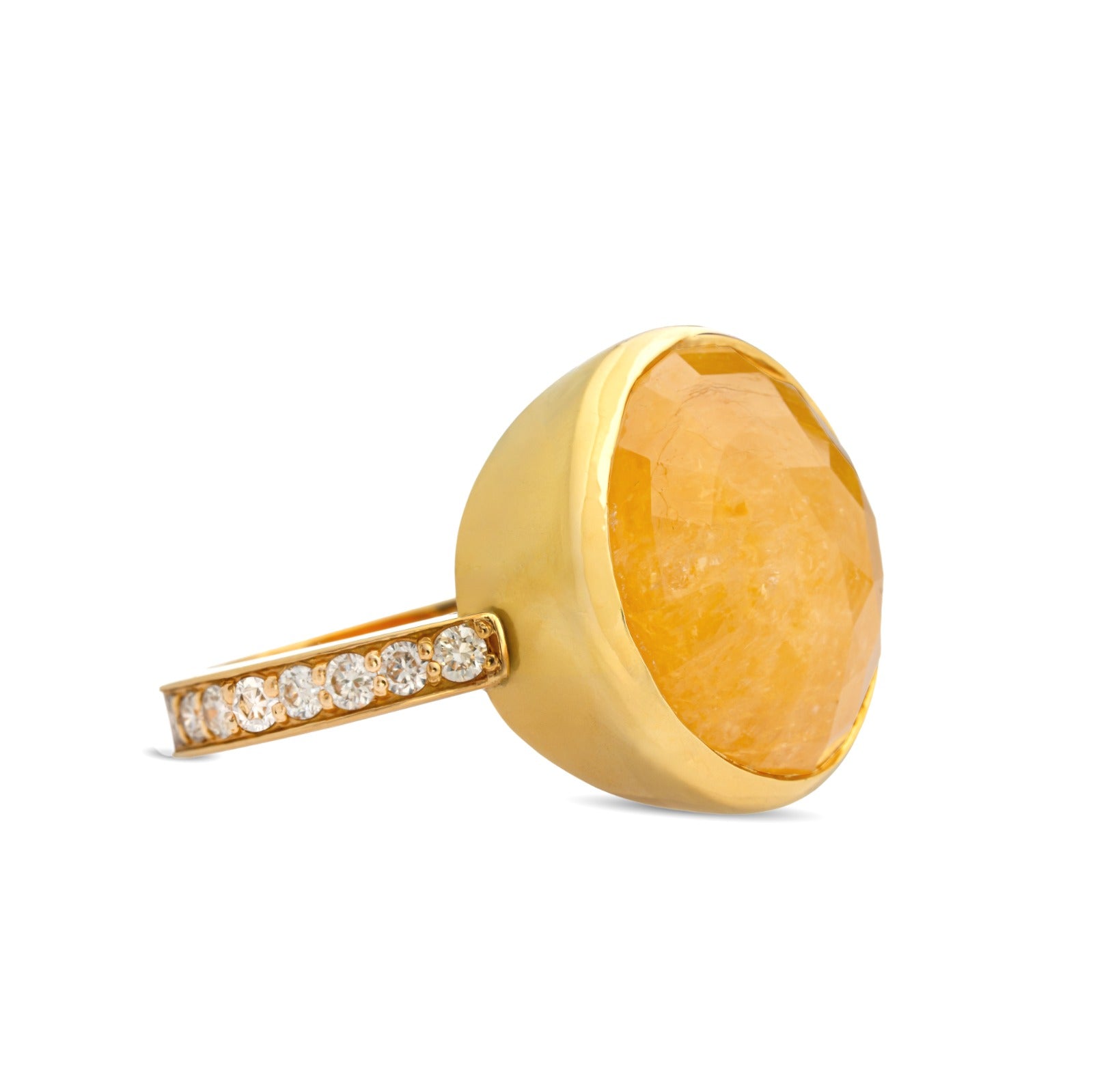 Certified Burmese Yellow Sapphire Diamond Dome Bomba Cocktail Ring