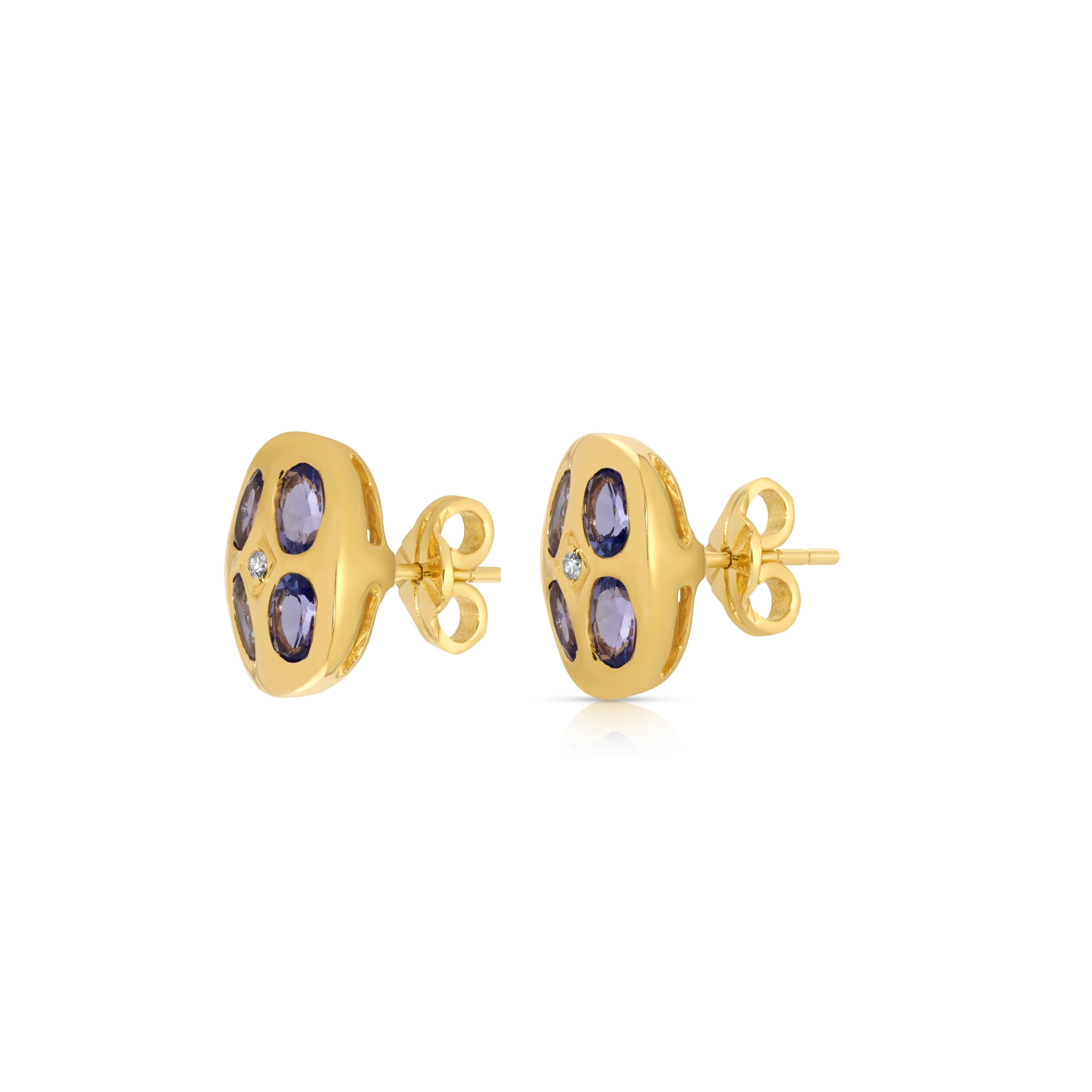 Sapphire Diamond Bean Stud Earrings