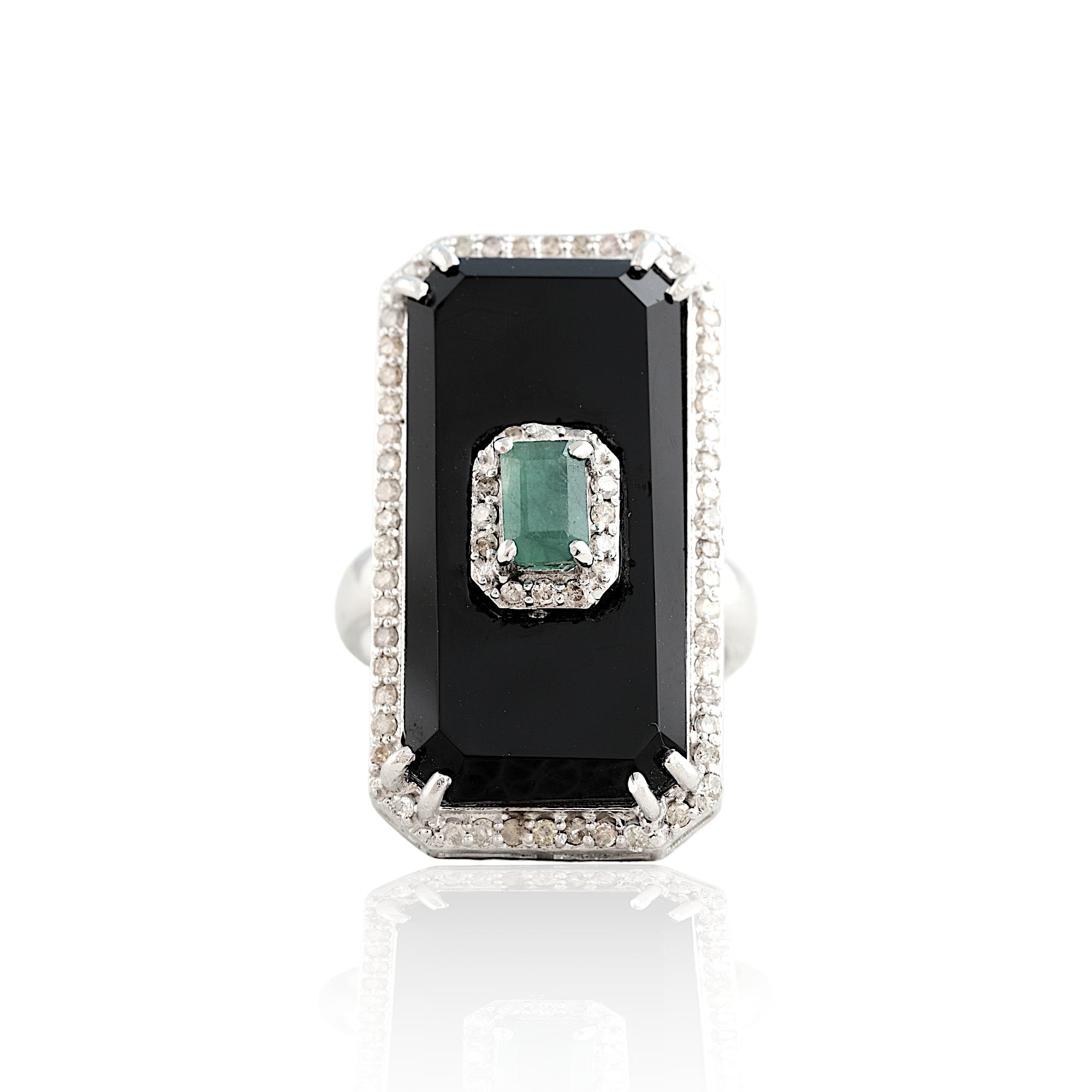 Emerald Diamond Black Onyx Cocktail Ring