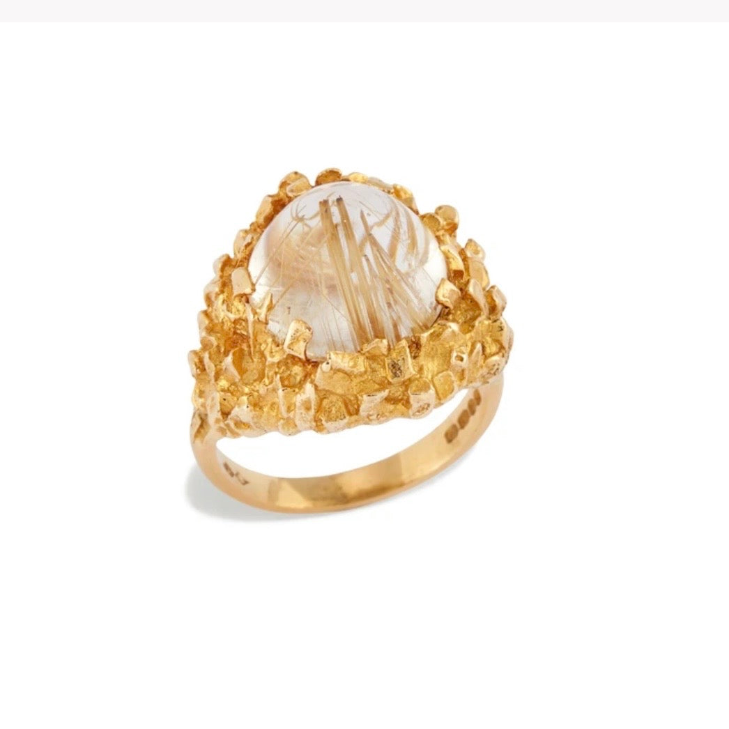 Golden Rutilated Quartz Luxury Cocktail Ring