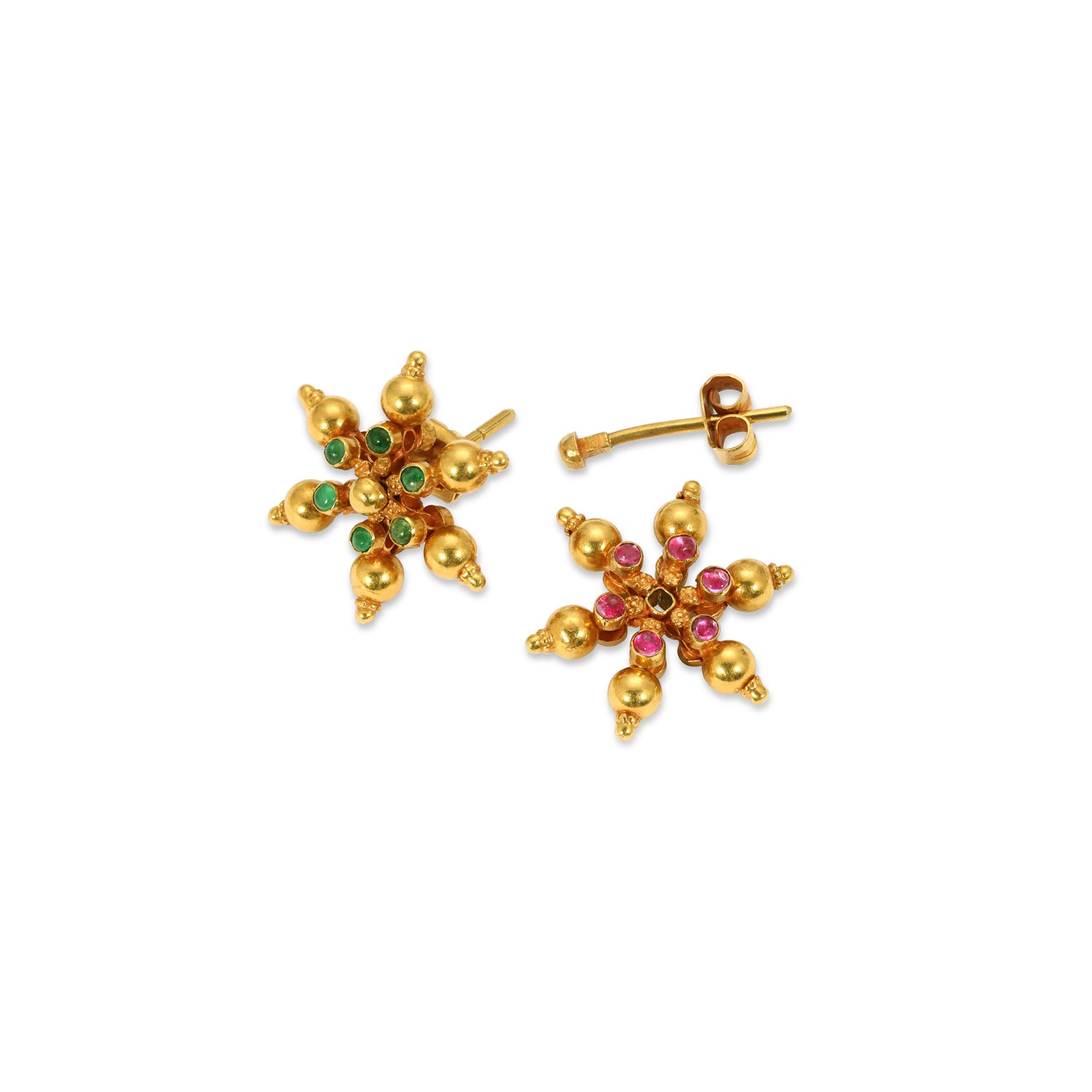 Reversible Emerald Pink Ruby Star Earrings