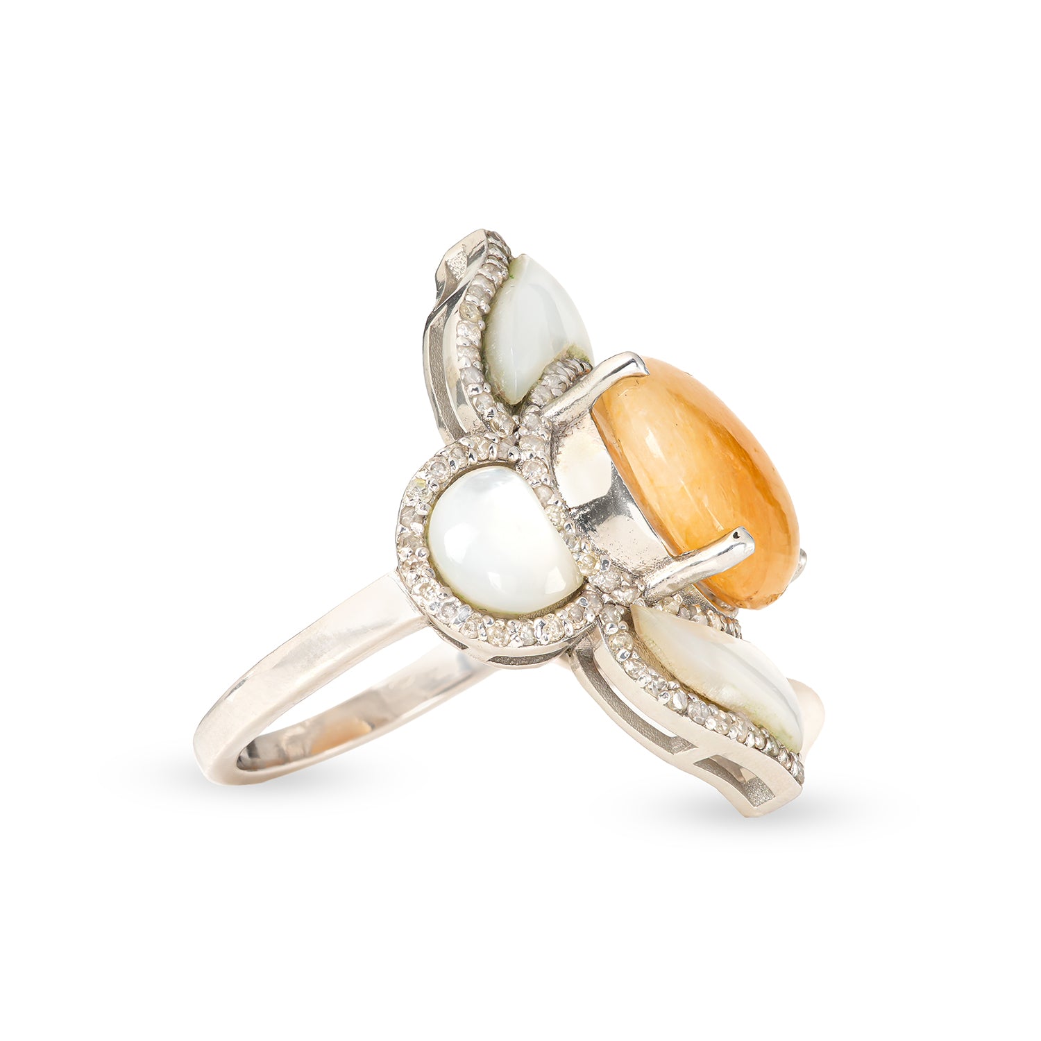 Yellow Sapphire Diamond Pearl Lotus Ring