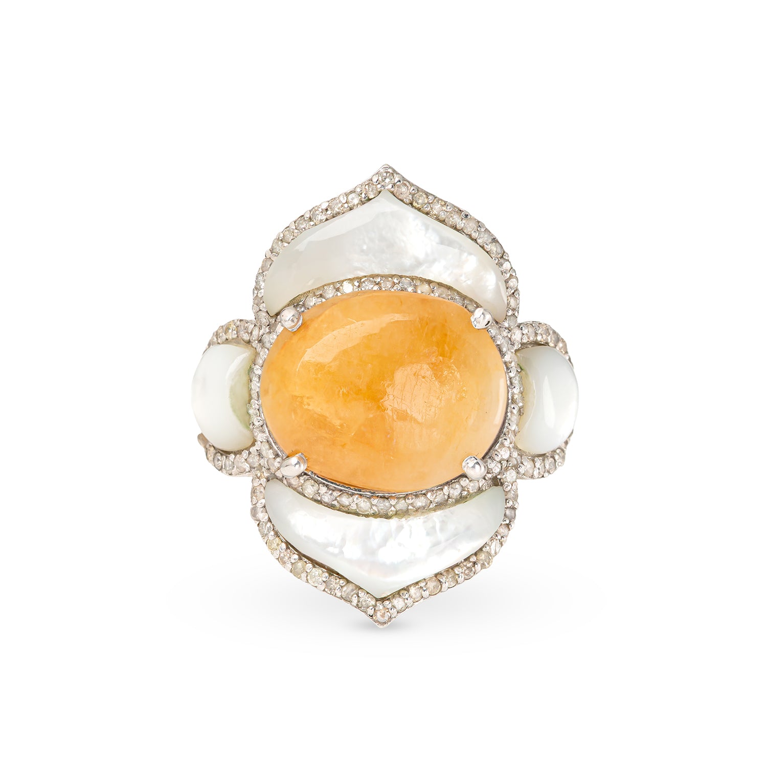 Yellow Sapphire Diamond Pearl Lotus Ring