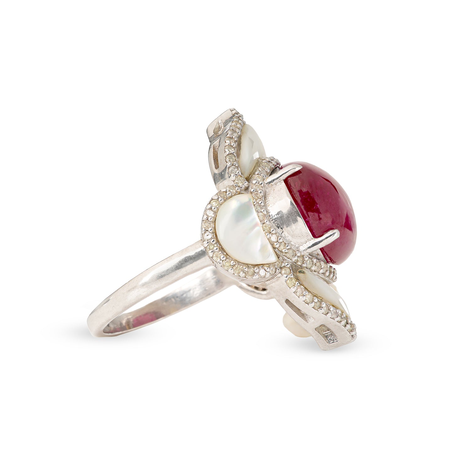 Pink Ruby Diamond Pearl Lotus Ring