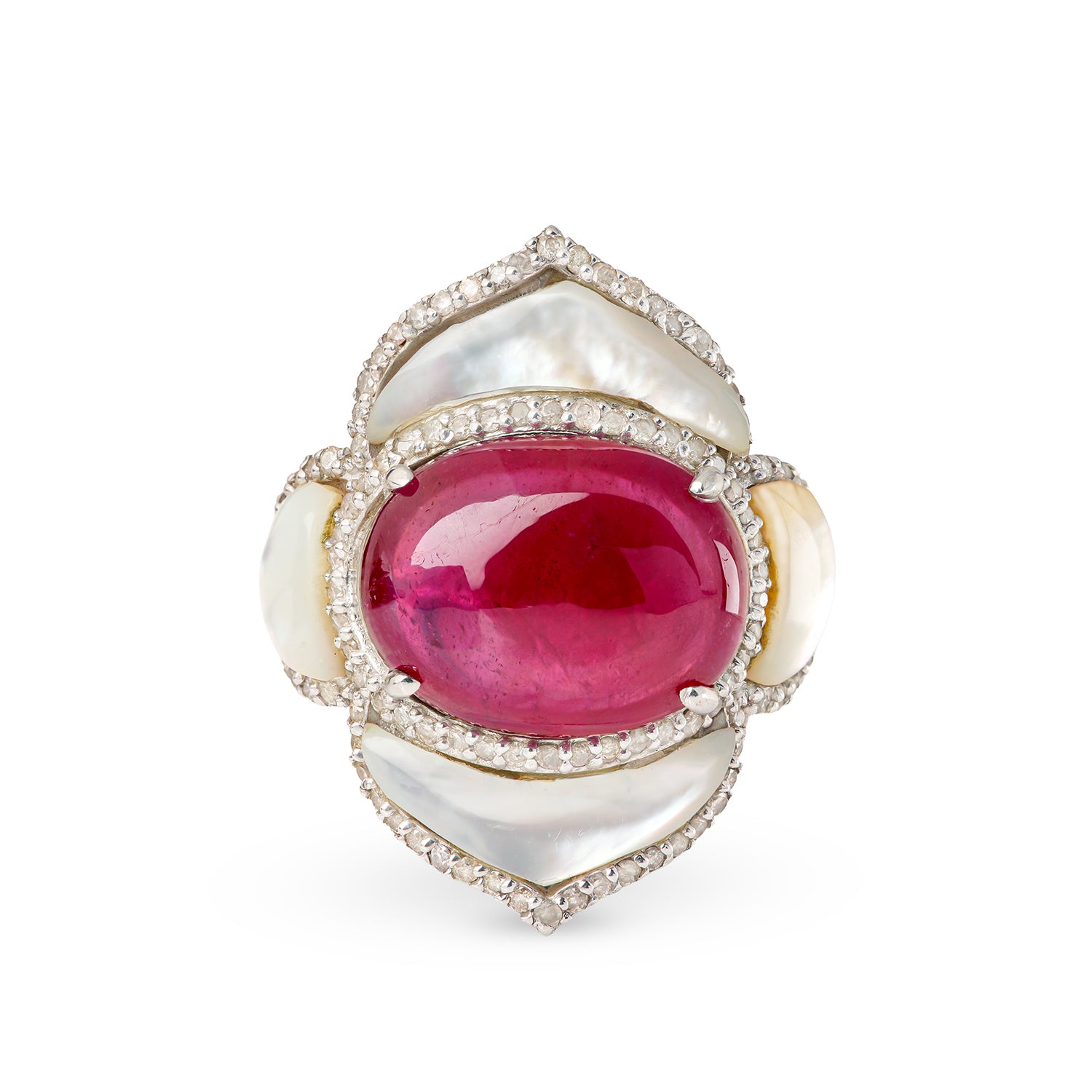 Pink Ruby Diamond Pearl Lotus Ring