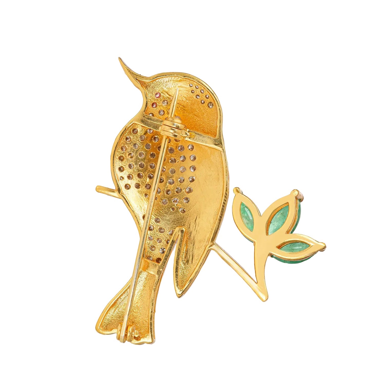 Emerald Diamond Enamel Hummingbird Pin Brooch