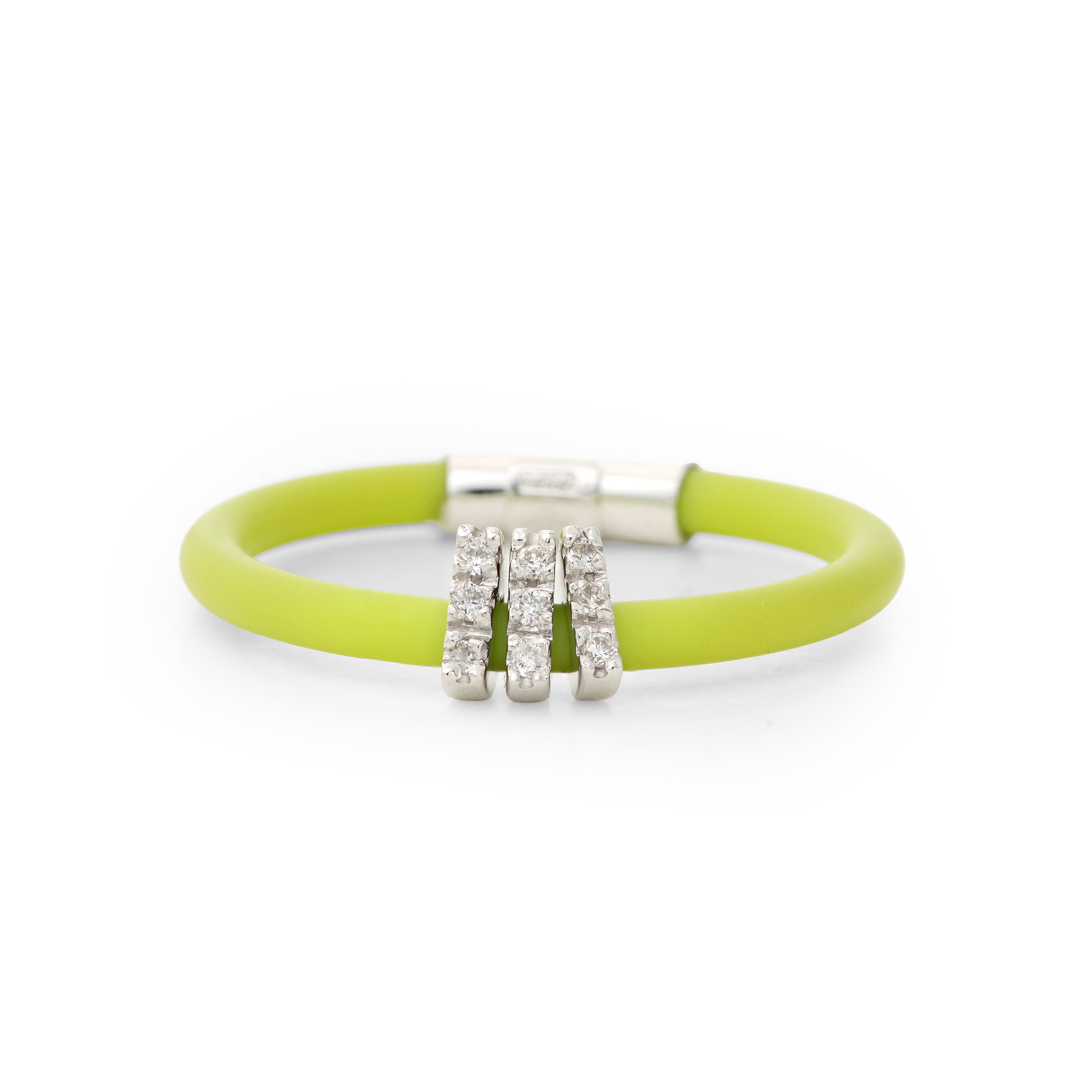 Lime Green Diamond Charm White Gold Rubber Band Ring